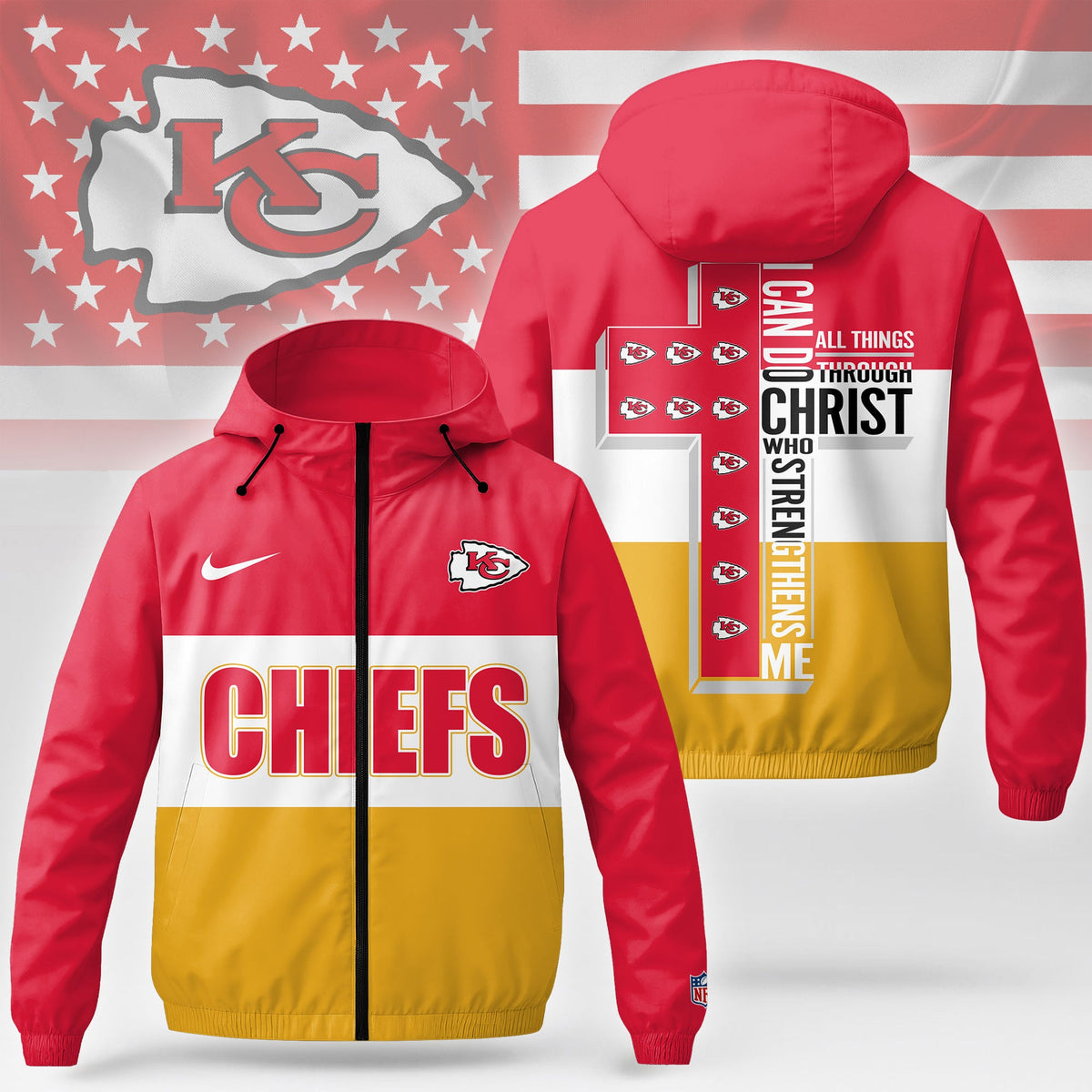 Kansas City Chiefs | Premium NFL Strength Through Christ Windbreaker Jacket NTH1 | KS67