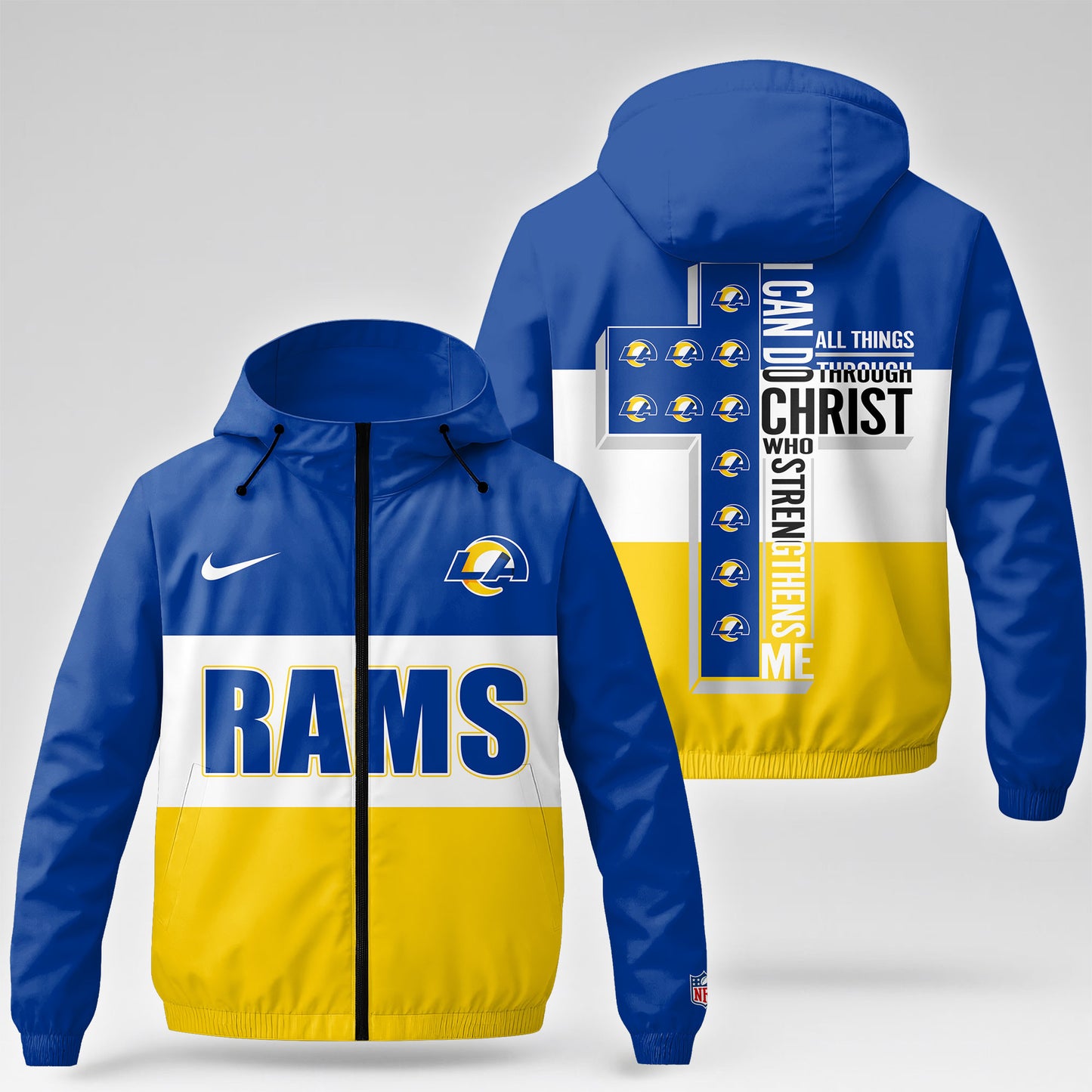 Los Angeles Rams | Premium NFL Strength Through Christ Windbreaker Jacket NTH1 | YY10