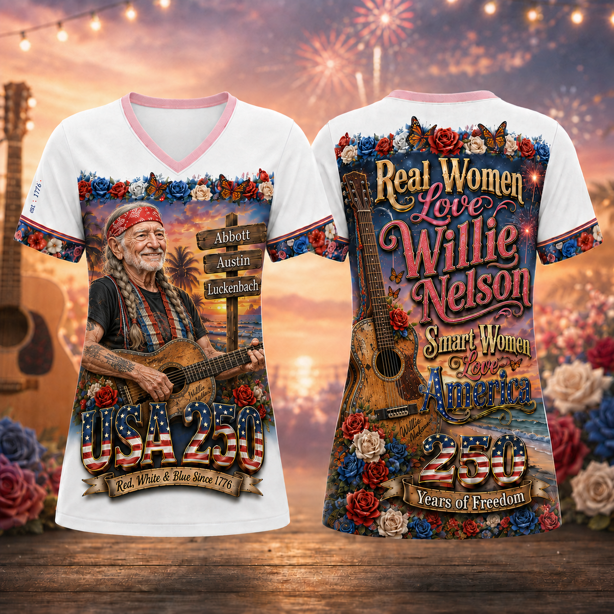 WLNS Premium Celebrate 250 Year of American V Neck Shirt BK | UT26