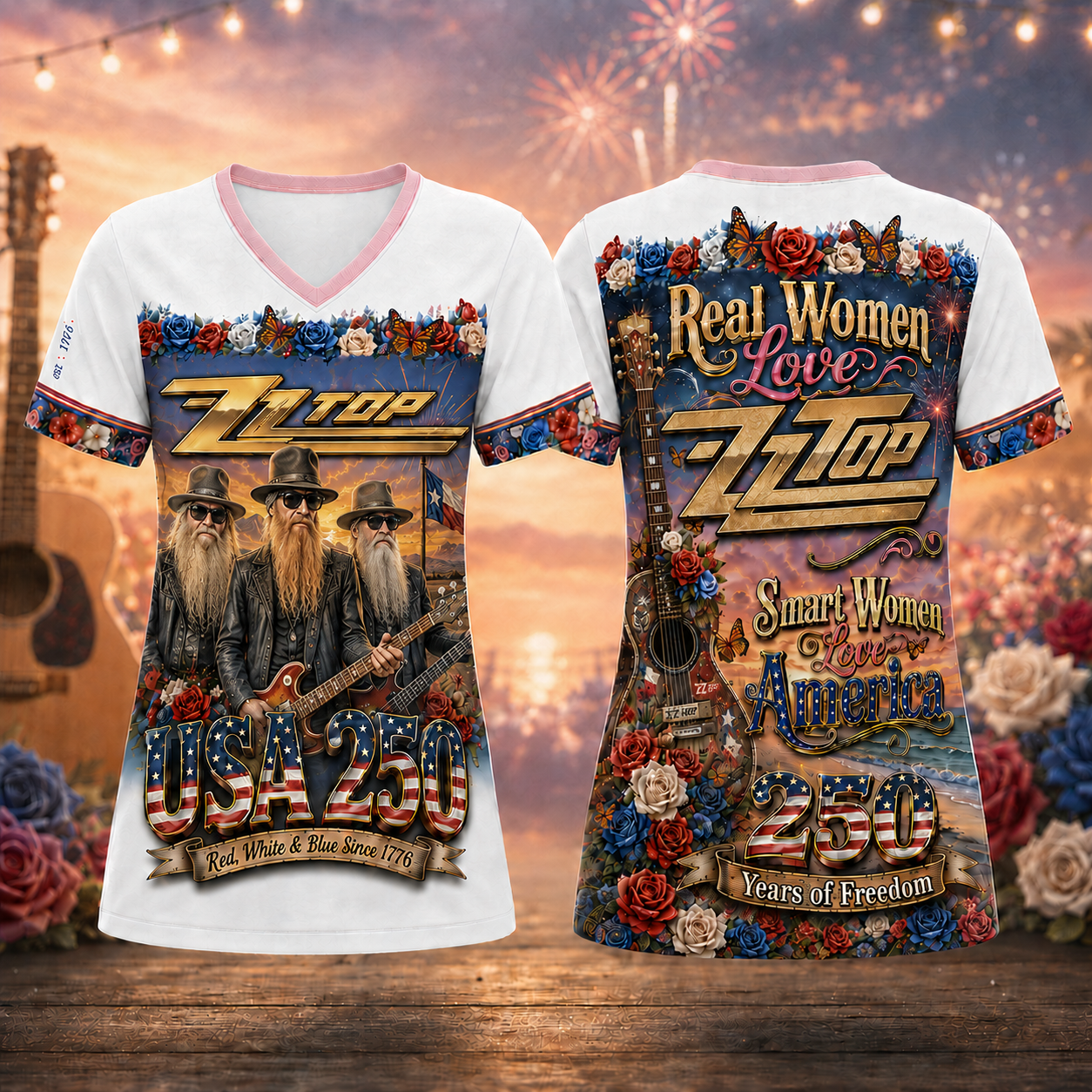 ZZT Premium Celebrate 250 Year of American V Neck Shirt BK | GM24