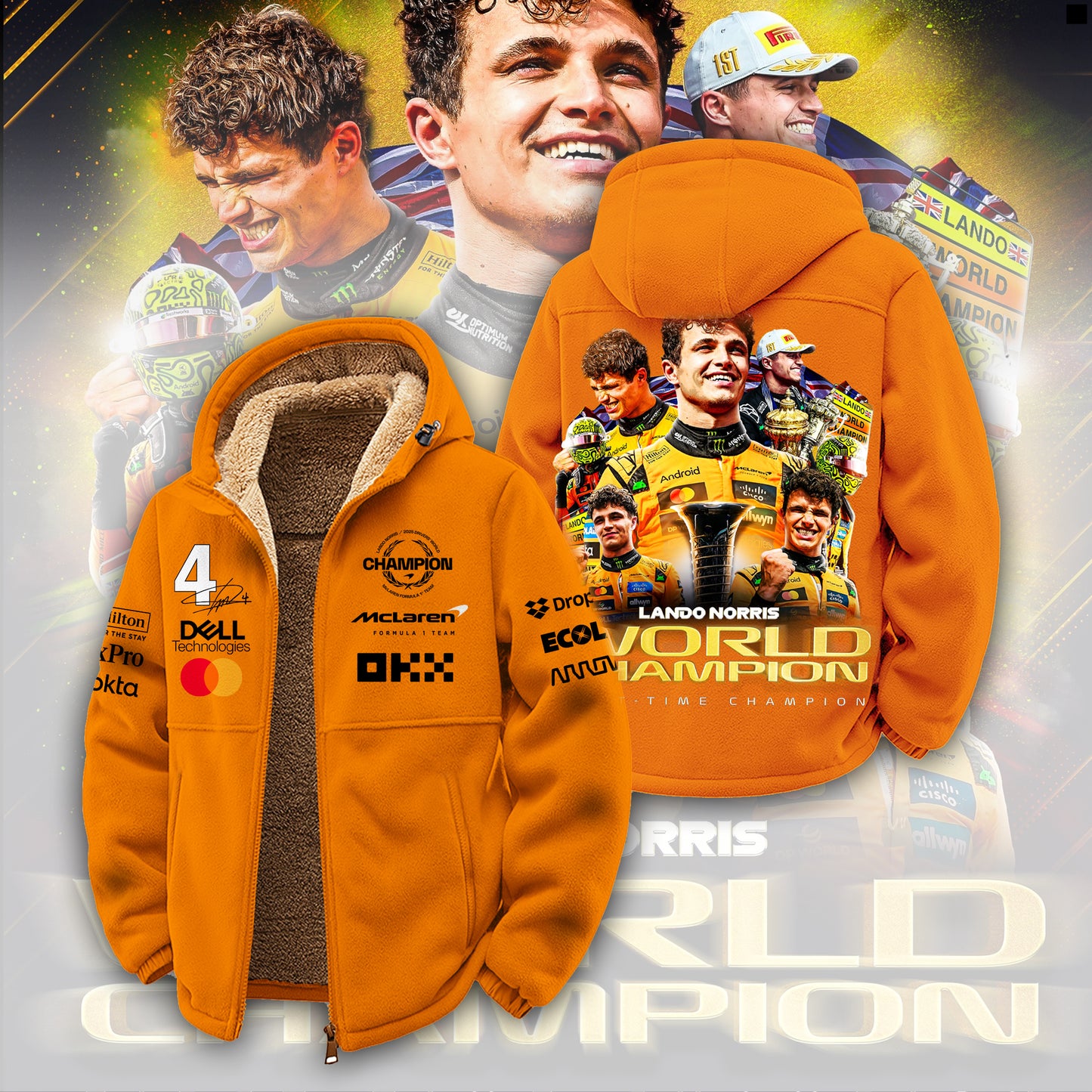 McLaren Lando Norris 2025 F1 World Champions Fleece Zip Hoodie