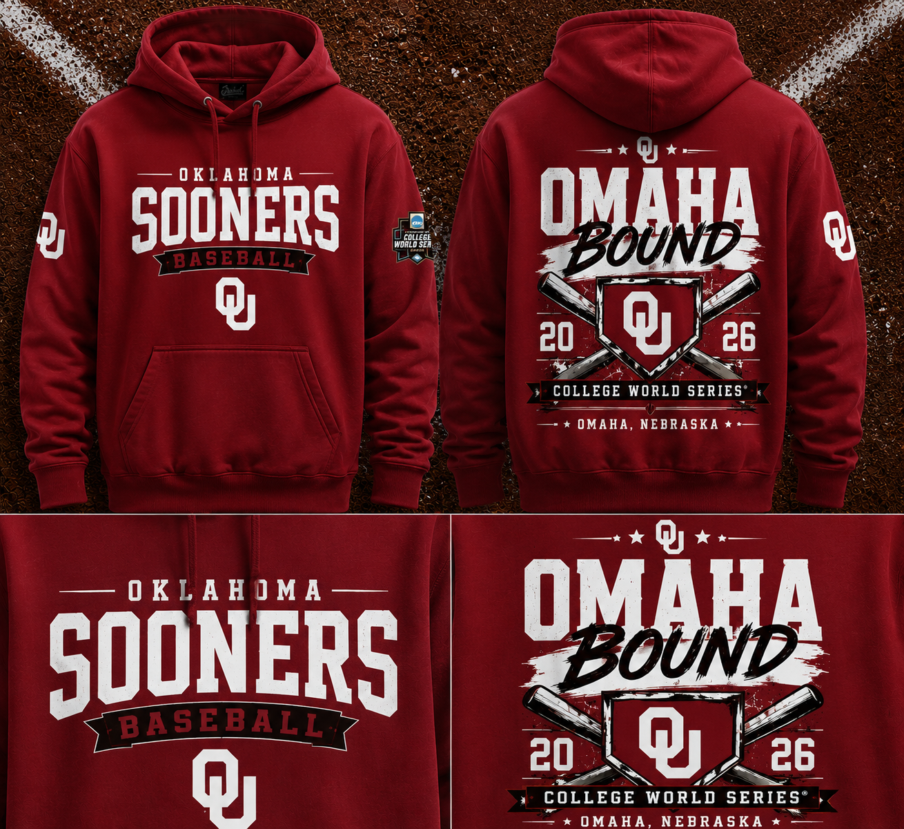 Oklahoma Sooners Baseball 2026 NCAA Baseball Men’s College World Series OMAHA Hoodie | ZH11