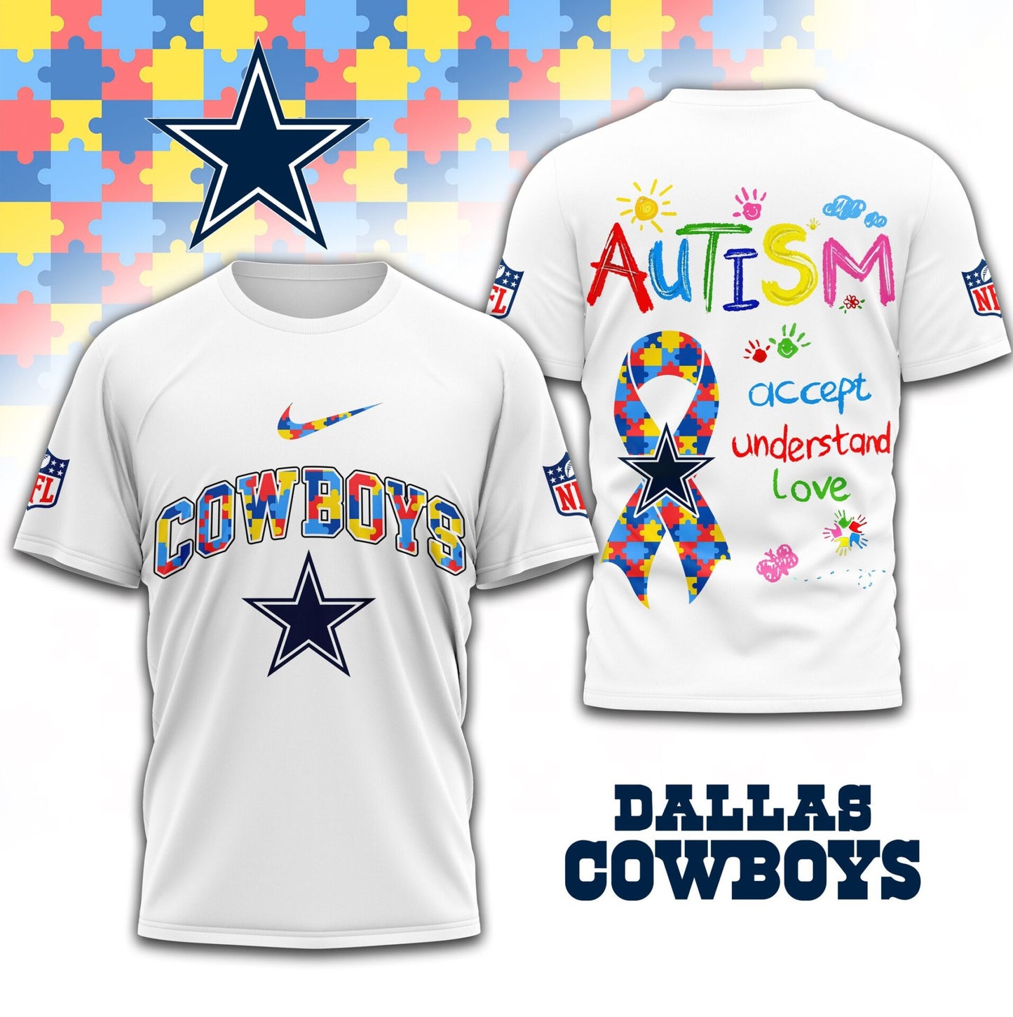Dallas Cowboys | Premium NFL Autism Awareness T-Shirt | JF22