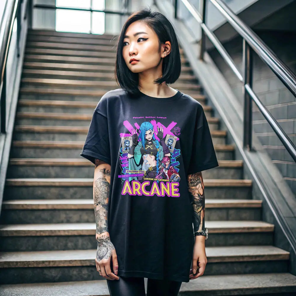 Jinx Arcane T-Shirt Japanese Anime Cartoon Gift T-Shirt All Size 87