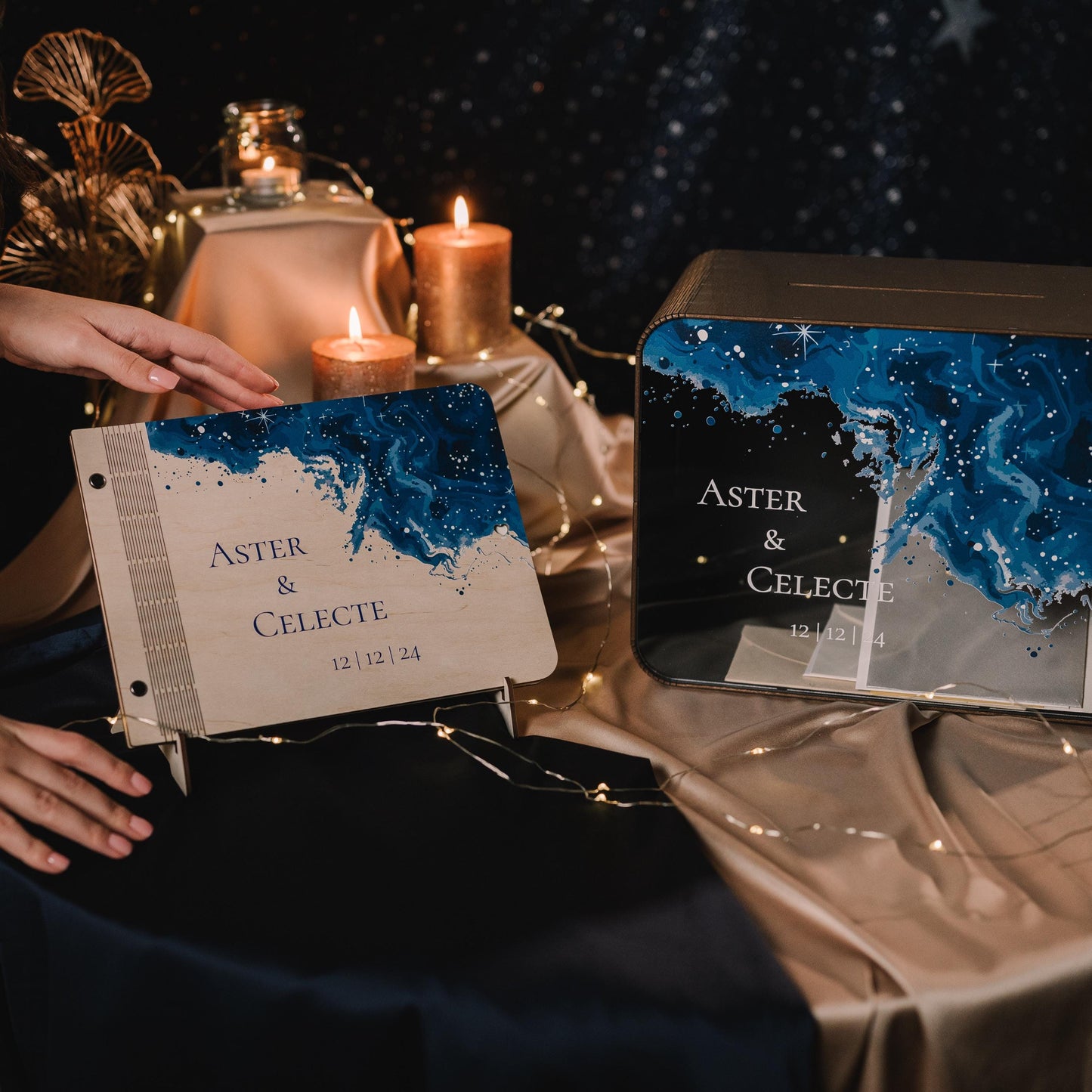 Celestial Wedding Card Box: Galaxy Theme, Custom Starry Decor