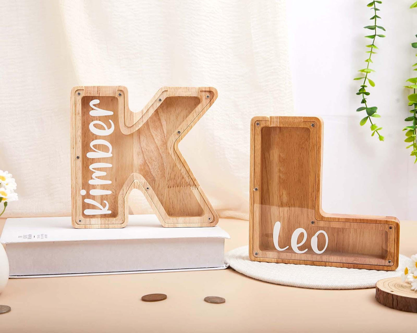 Custom Name Coin Bank,Personalized Large Wooden Kids Letter Piggy Bank, Wood Gift For Kids,Wood Alphabet Letter Bank Money Box Birthday