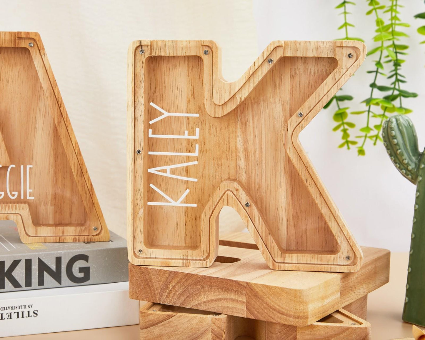 Personalized Letter Piggy Bank: Wooden Initial Coin Bank, Kids Keepsake,Wood Gift For Kids, Wood Alphabet Letter Bank Money Box Birthday