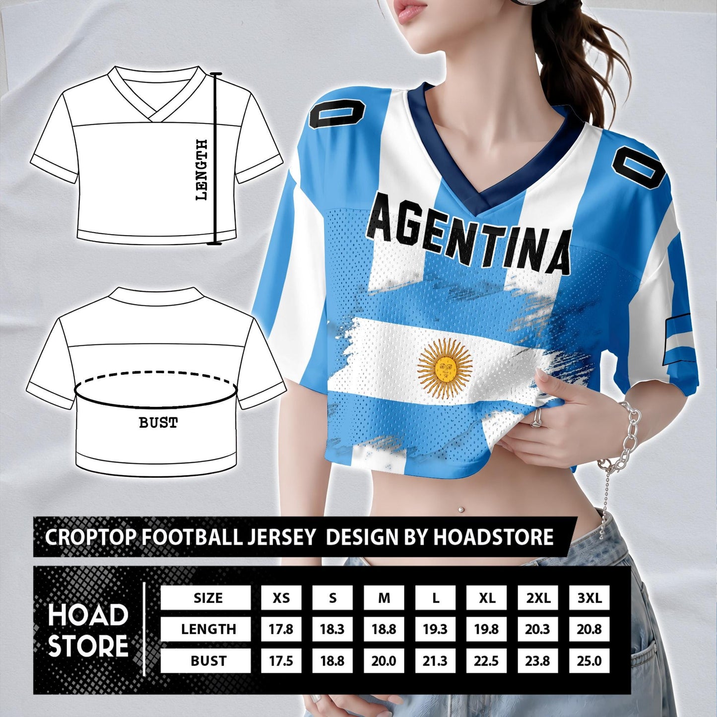 Custom Argentina Football Jersey for Women, Personalized Name Number Logo Mesh Crop Top, Summer Soccer 2026 Jersey,Argentina Girl Shirt 2026 | DM63