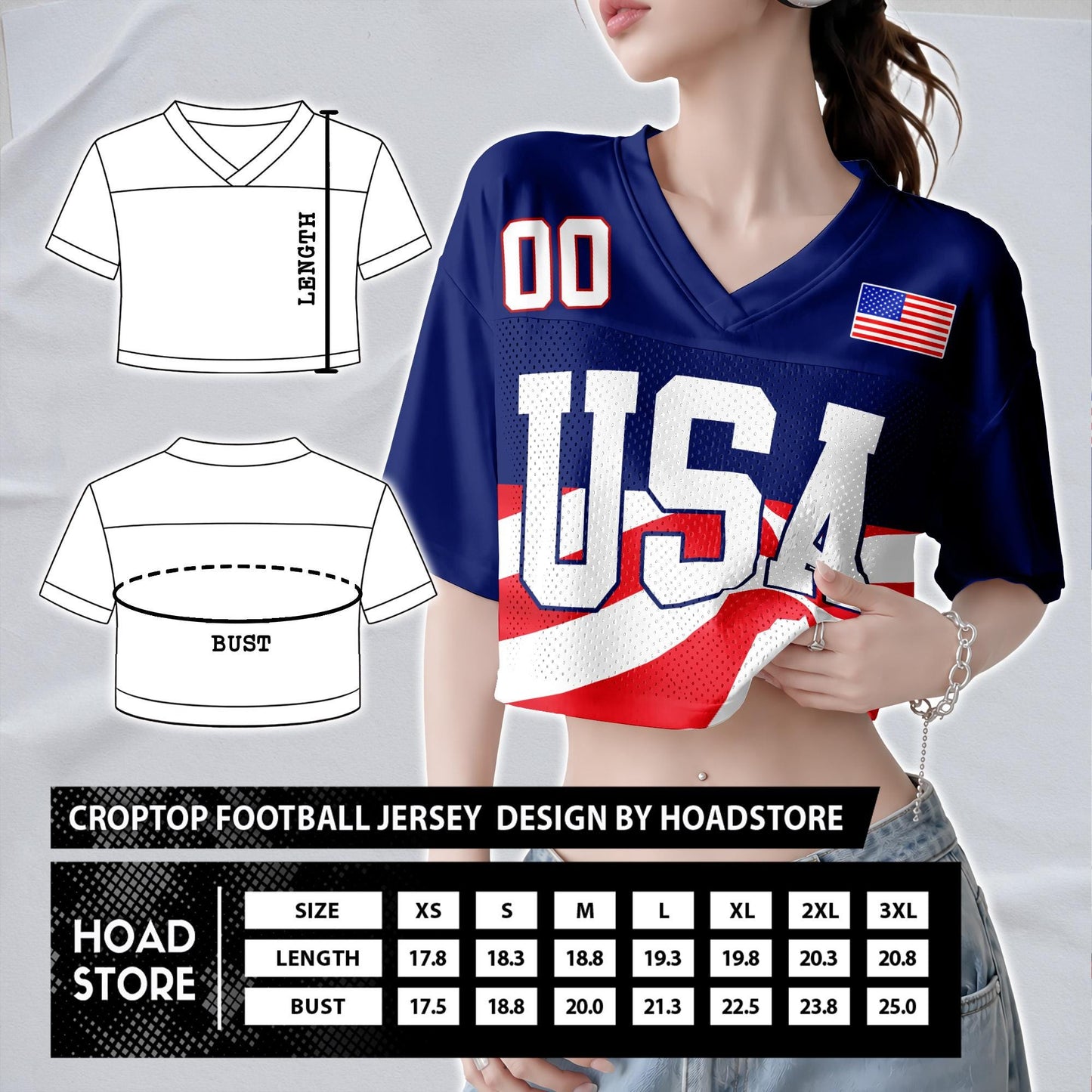 Custom USA Football Jersey for Women, Personalized Printed Name Number Mesh Crop Top, Summer Soccer 2026 Jersey, America Soccer 2026 Shirt | EW90