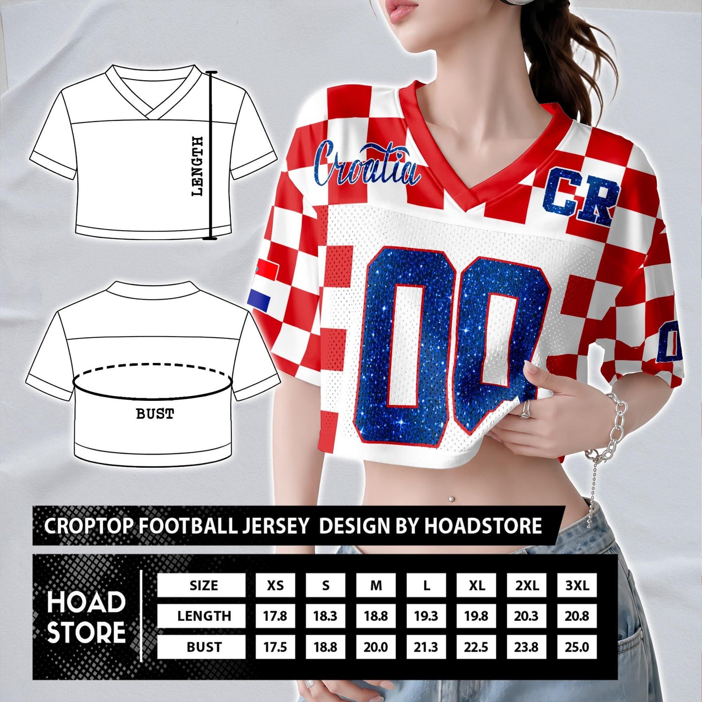 Custom Cheerleading Croatia Football Jersey for Women, Personalized Printed Name Number Mesh Crop Top, Red White Soccer Jersey,Croatia Shirt | HC45