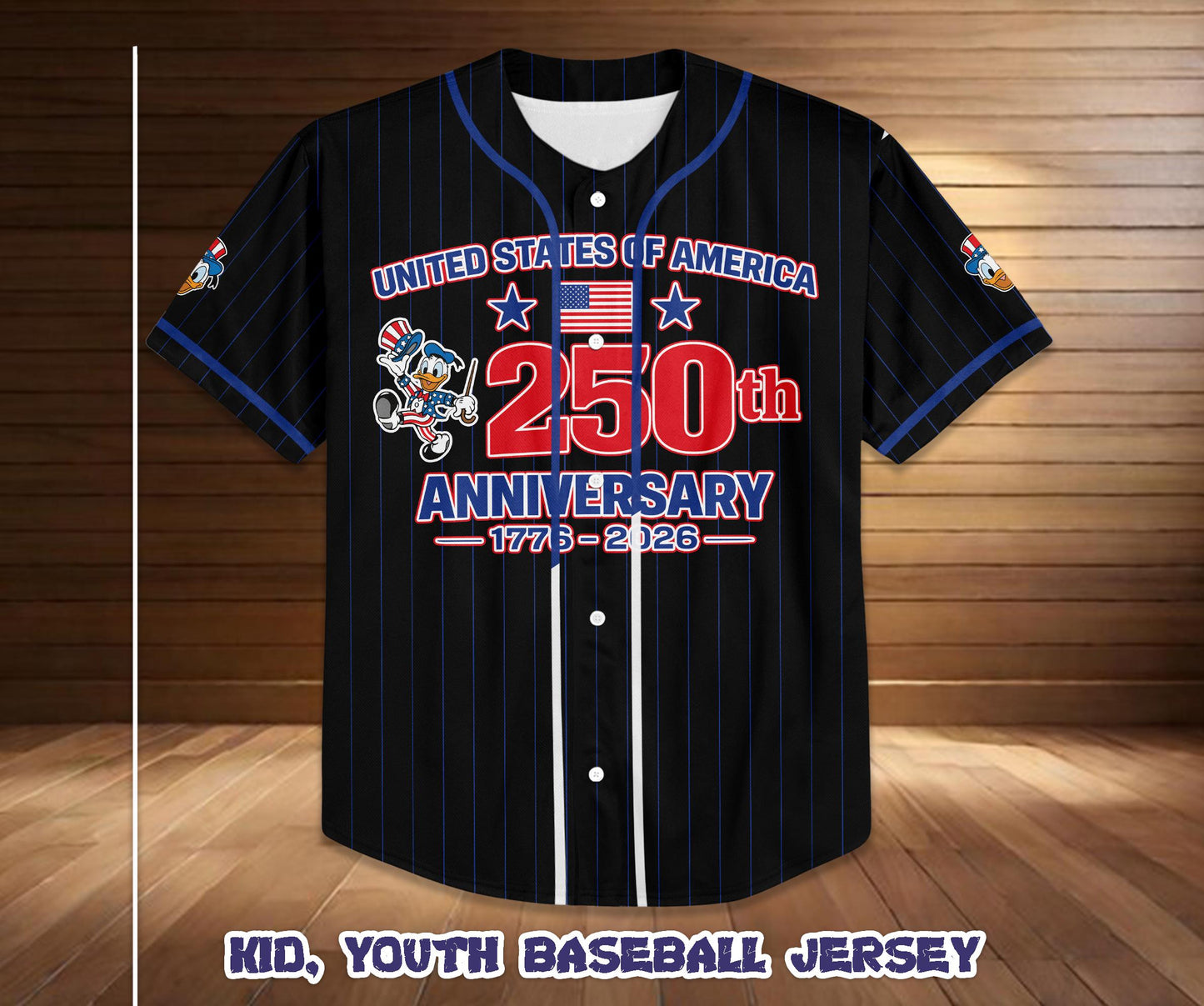 Disney Mickey & Friends Donald Baseball Jersey, 250th America Anniversary Shirt, Kids Adult Patriotic Custom Baseball Jersey | UK52
