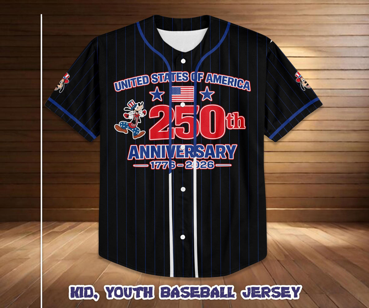 Disney Mickey And Friends Goofy Baseball Jersey, Custom America 250th Anniversary Shirt, Kids Youth Adult Patriotic Game Day Tee | MV24