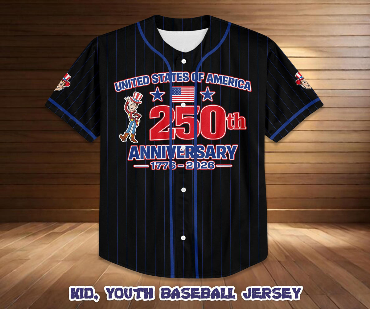 Custom Toy Story 250th Anniversary Baseball Jersey, Personalized Patriotic Shirt | MJ95
