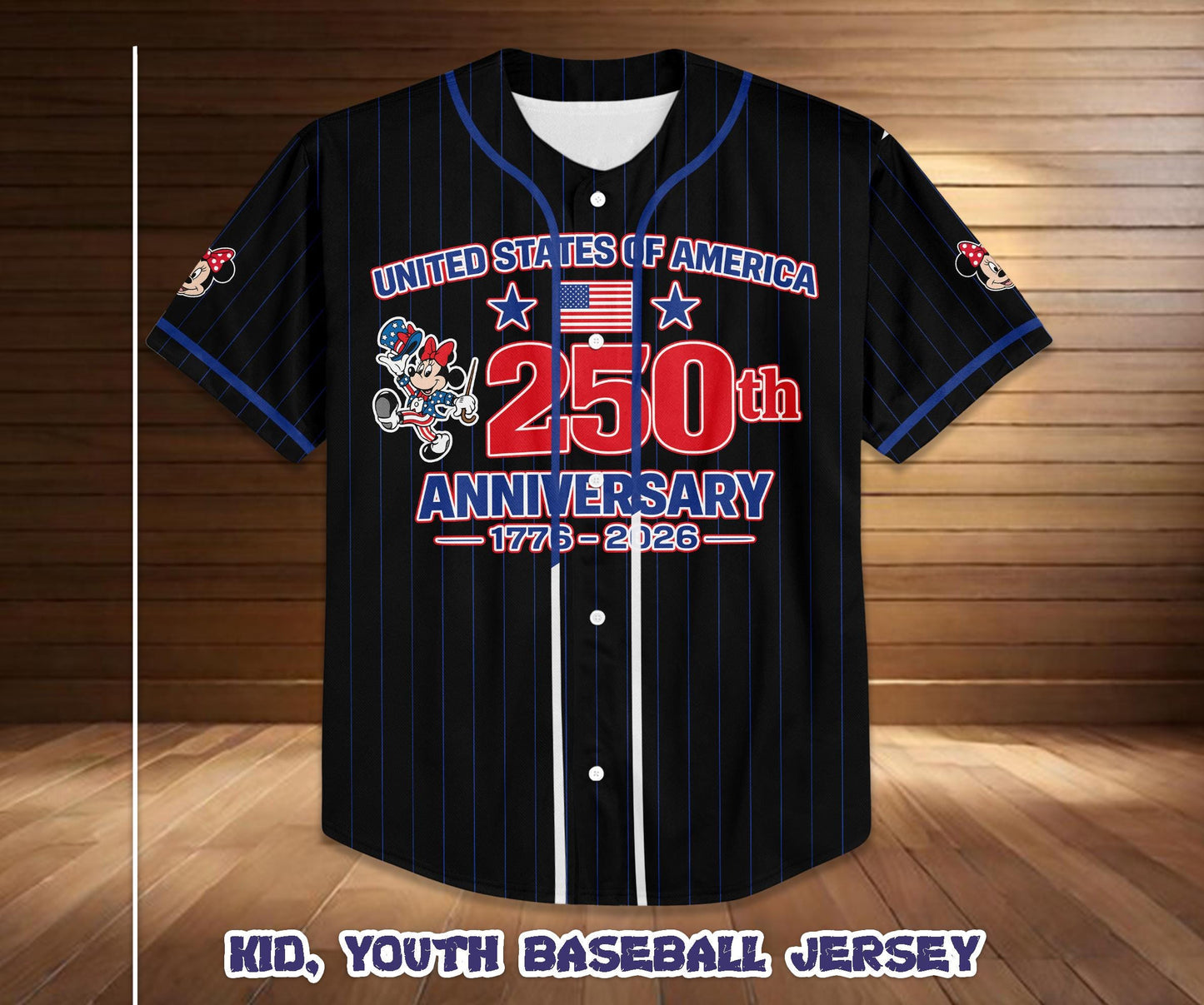 Custom Mickey America 250th Anniversary Baseball Jersey, Patriotic USA Flag Shirt | OG40