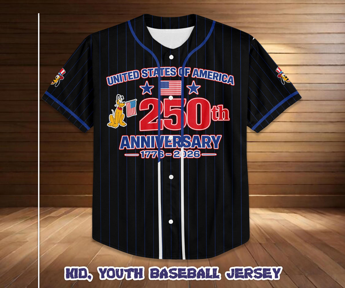 Custom Disney Pluto America 250th Anniversary Baseball Jersey, Personalized 4th of July Shirt | HO35