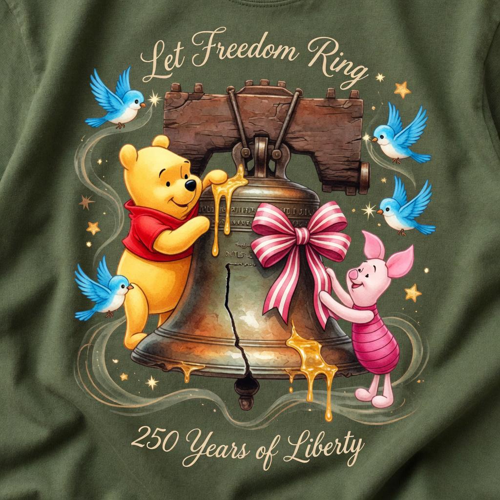 Comfort Colors Disney Pooh Liberty Bell Shirt, Let Freedom Ring 250 Years Tee, Patriotic T Shirt Family Gift | KV85