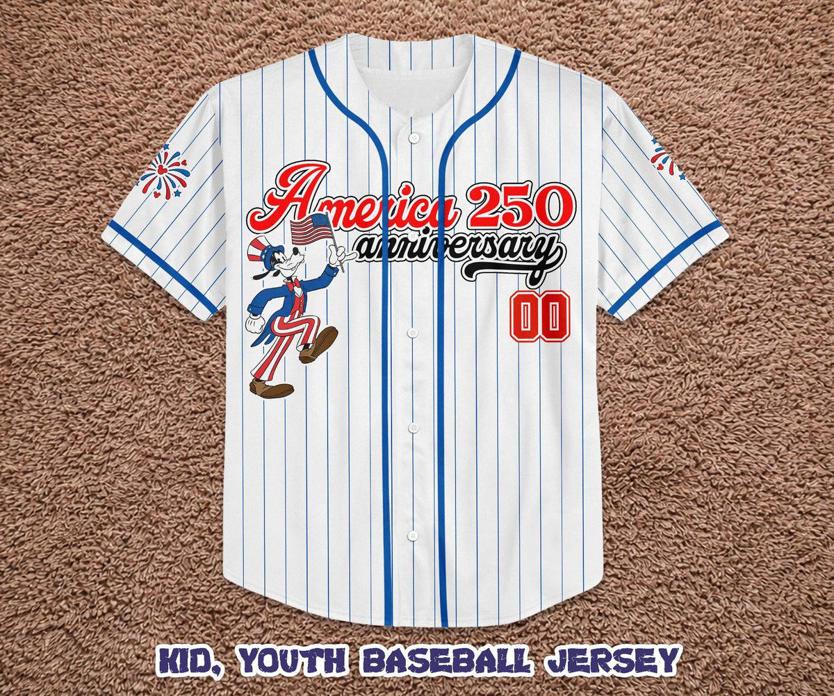 Custom America 250th Anniversary Baseball Jersey, Personalized Goofy Dog Patriotic Shirt, 4th of July Disney Family Trip Outfit | AX56