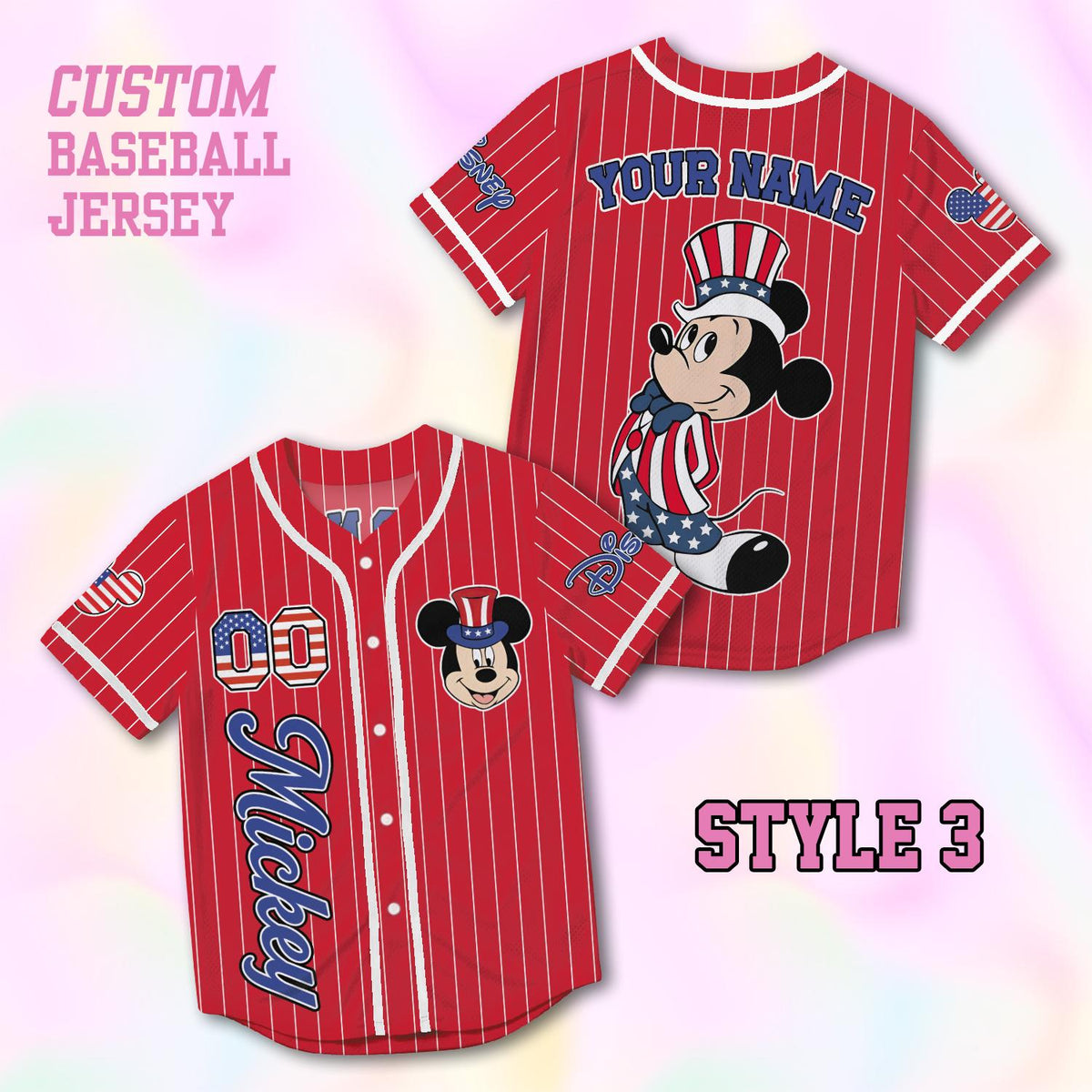 Custom Mickey Mouse Baseball Jersey, USA 250th Anniversary Shirt, Personalized 1776-2026 Family Vacation Gift | ZG60