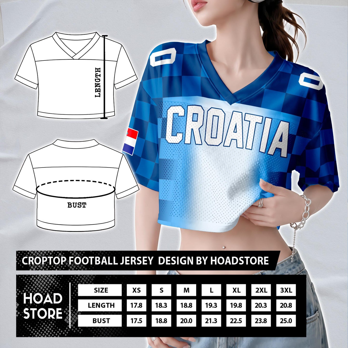 Custom Cheerleading Croatia Football Jersey for Women, Personalized Printed Name Number Mesh Crop Top, Red White Soccer Jersey,Croatia Shirt | KF53