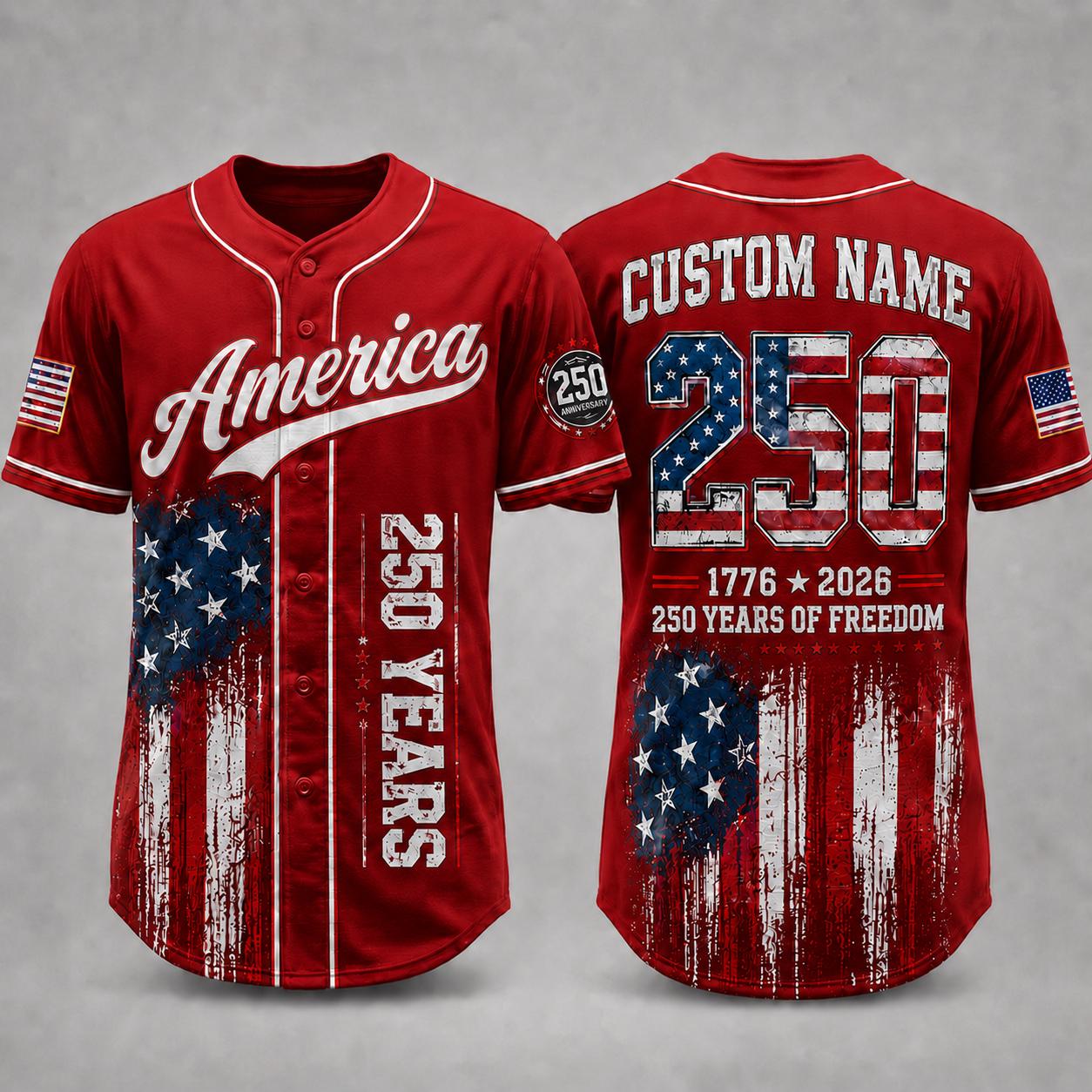 America 250th Anniversary Baseball Jersey, Personalized USA Baseball Jersey, 1776 2026 Patriotic Freedom Shirt, July 4th Gift For Family | BA44