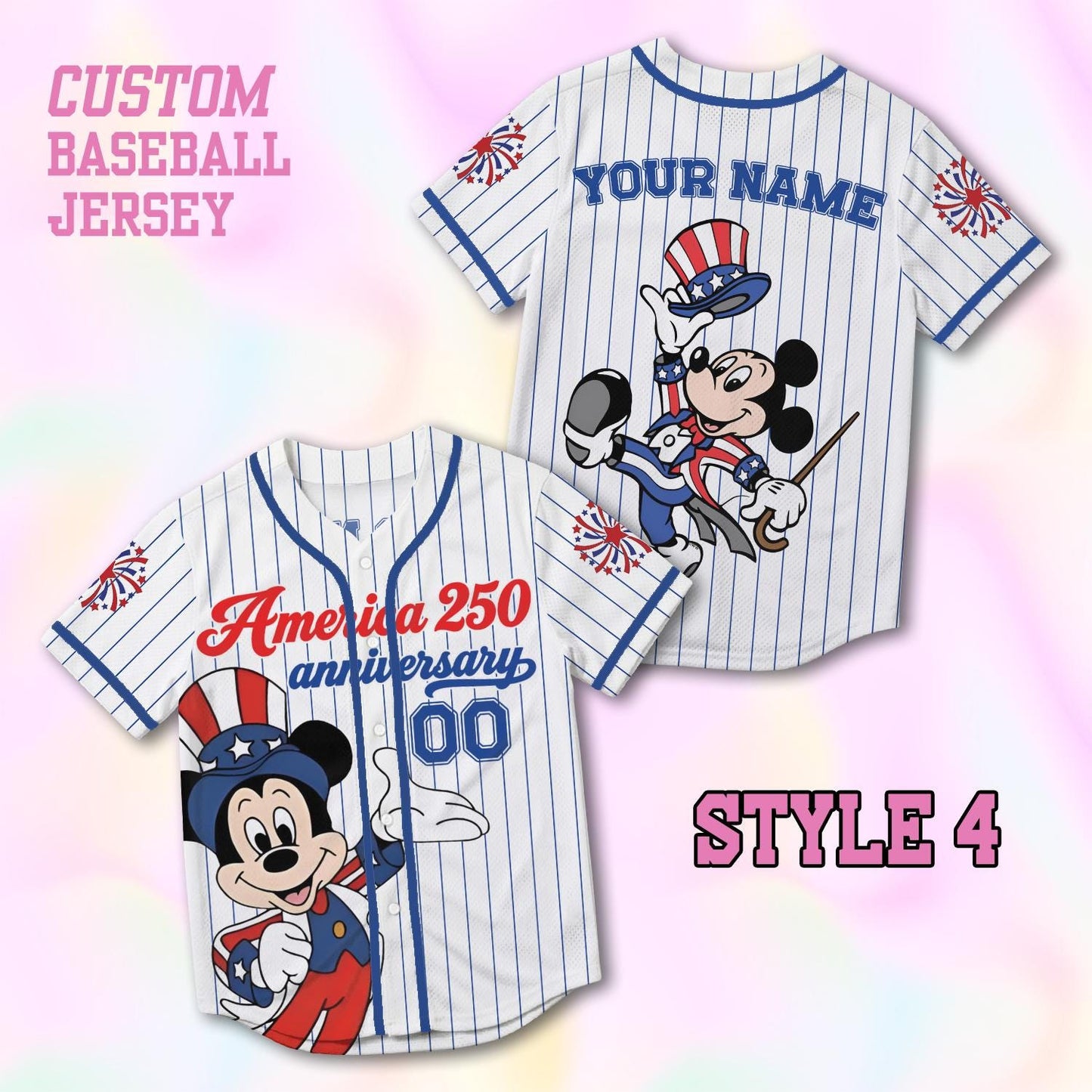Custom Mickey America 250th Anniversary Baseball Jersey, Personalized Disney 4th of July Shirt, Patriotic Mouse Independence Day Gift Tee | BN57