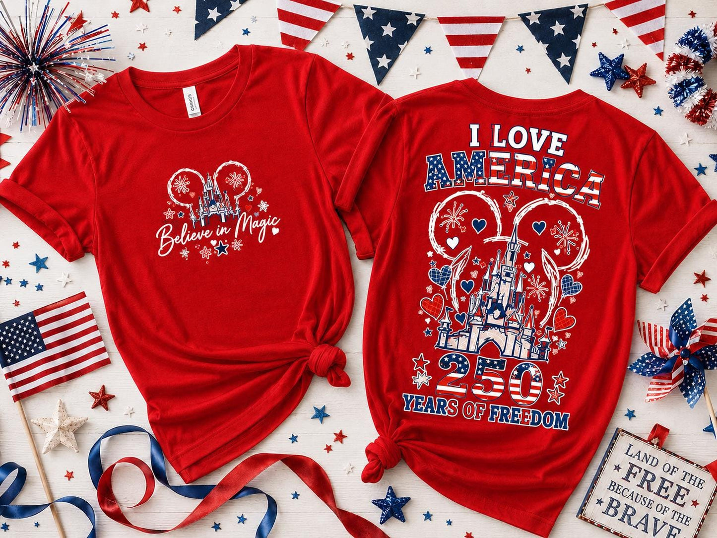 Disney 250 Years Freedom Shirt, Mickey Castle America Tee, Believe In Magic t, Family Vacation Gift | LN69