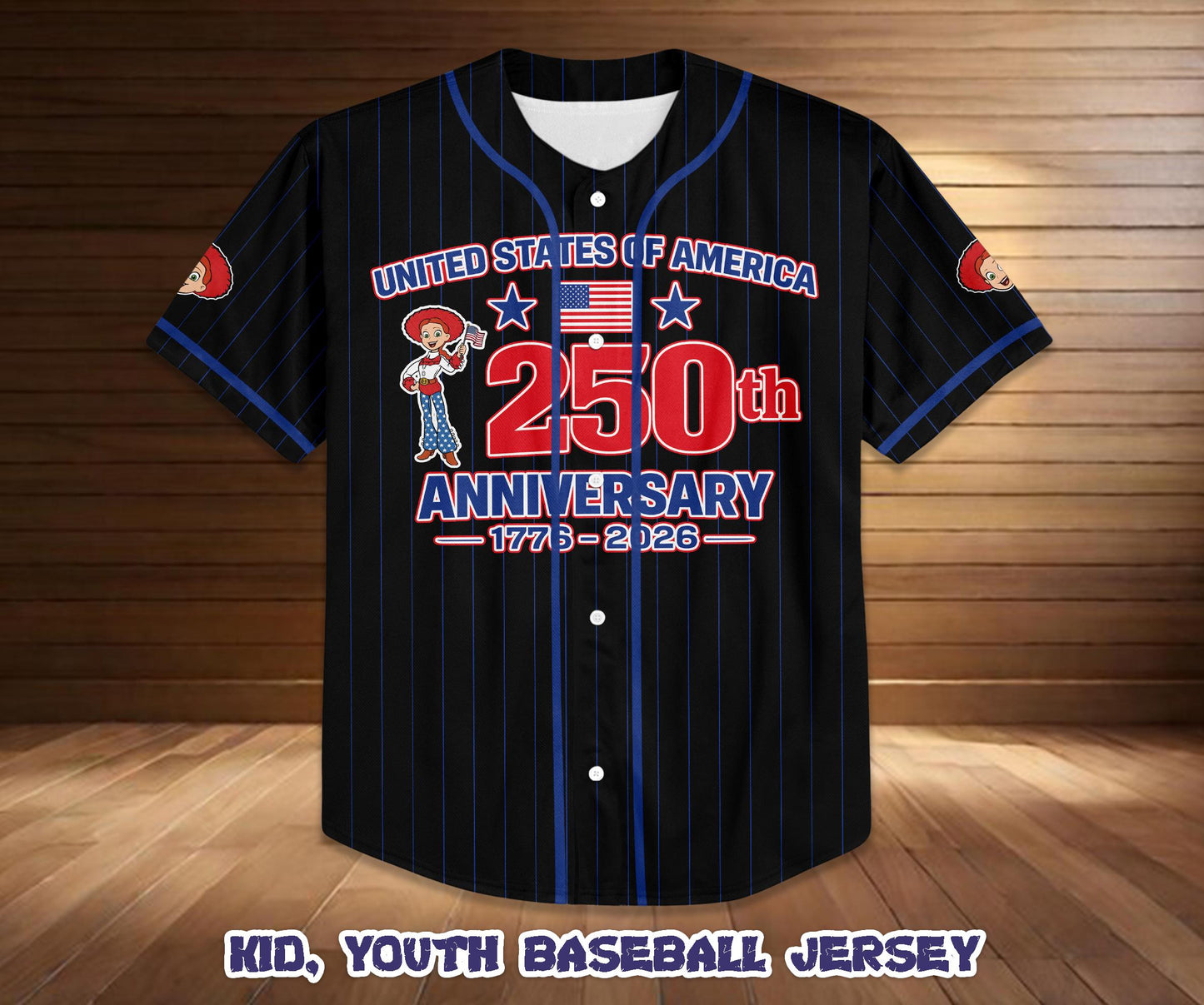 Custom Toy Story Jessie Baseball Jersey, 250th Anniversary USA Shirt, Disney Pixar Outfit, Birthday Gift | FR57