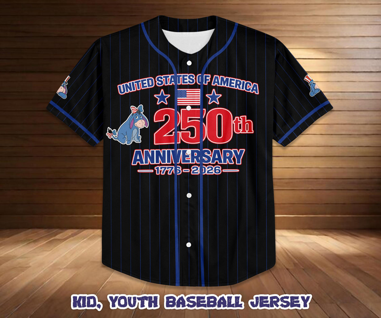 Custom Disney Piglet America 250th Anniversary Baseball Jersey, Winnie The Pooh Patriotic Jersey Shirt | OL65