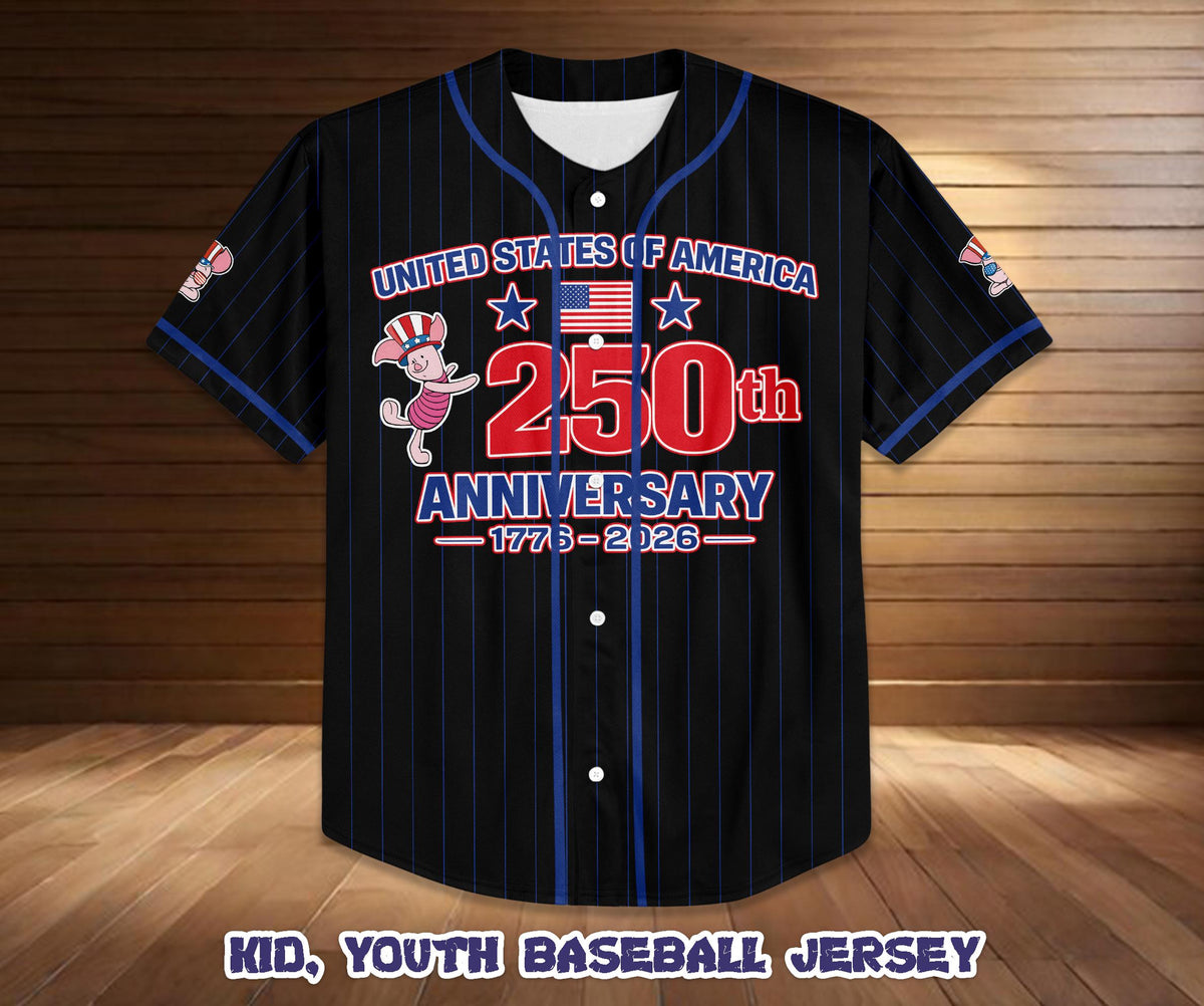 Custom Disney Piglet America 250th Anniversary Baseball Jersey, Winnie The Pooh Patriotic Jersey Shirt | PS27