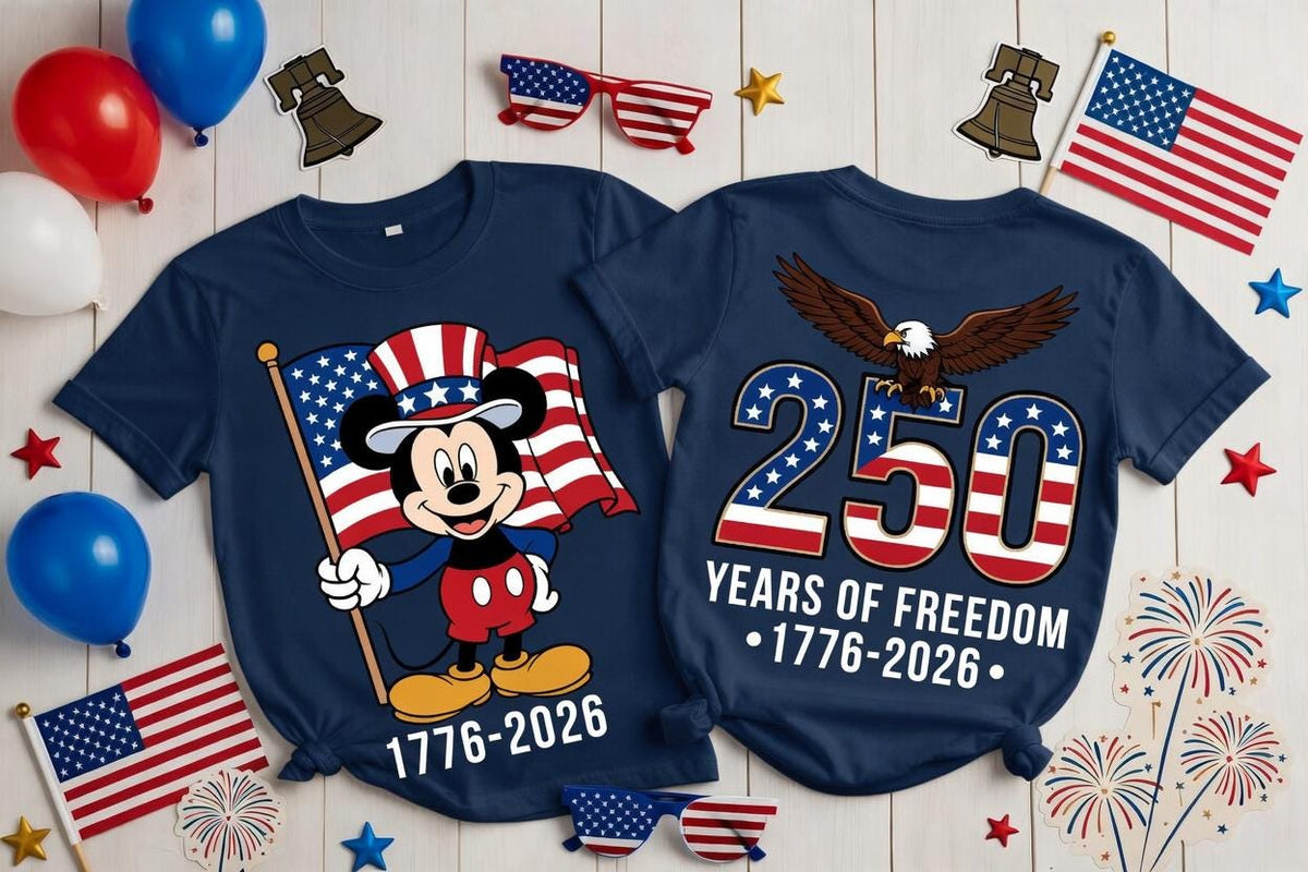 Comfort Colors Disney Mickey 250th Shirt, Two Sided America Freedom Tee, 1776 2026 Patriotic T Shirt Family Gift | ZK33