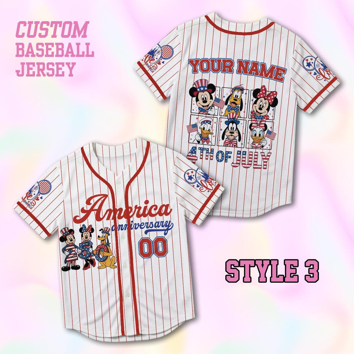 Custom Disney 4th Of July Mickey Baseball Jersey, Personalized Mickey and Friends Independence Day Shirt, Family Matching July 4th Gift | ZT23