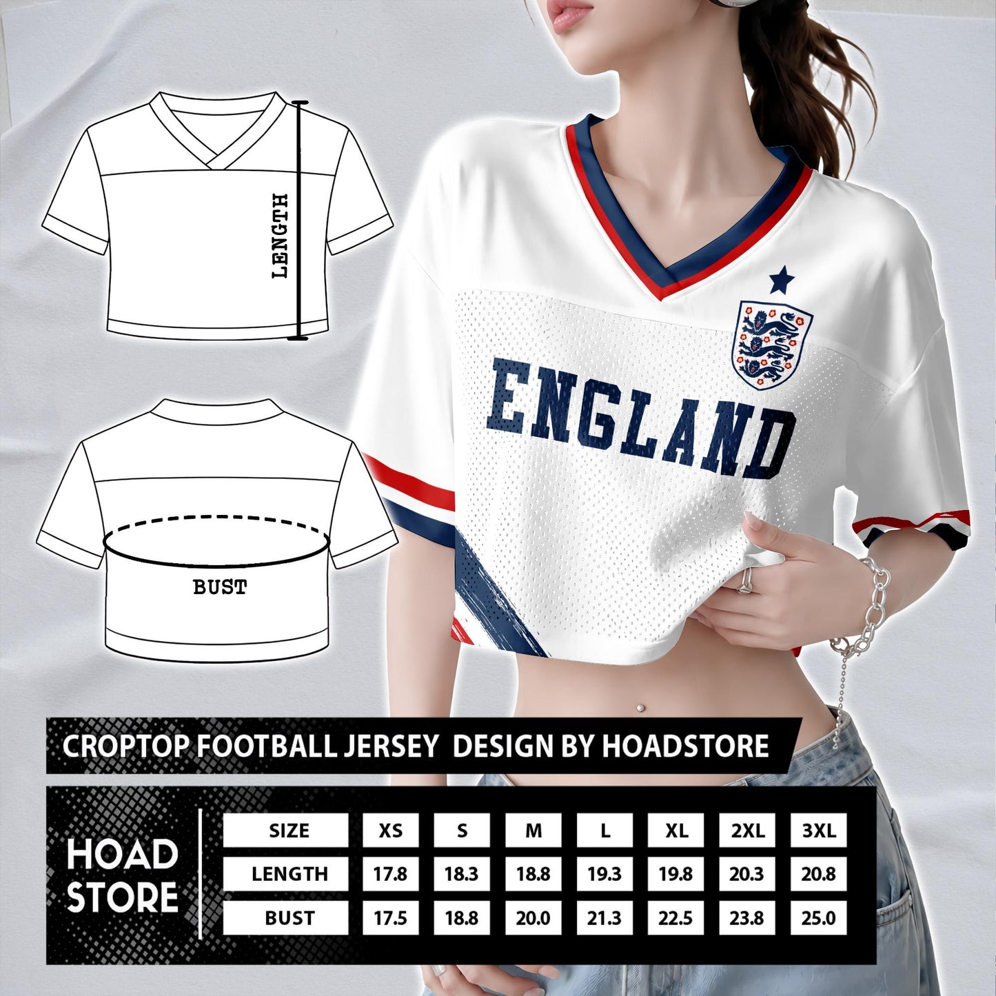 Custom England Soccer Crop Top Jersey, Personalized Name Number Shirt, Football Fan Crop Tee, Bachelorette Party & Festival Outfit | XH26