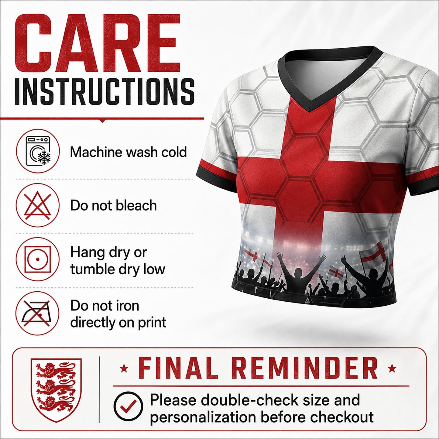 Custom England Crop Top Soccer Jersey 2026, Personalized Name Number World Cup Shirt for Women, Game Day Fan Gift | FZ26