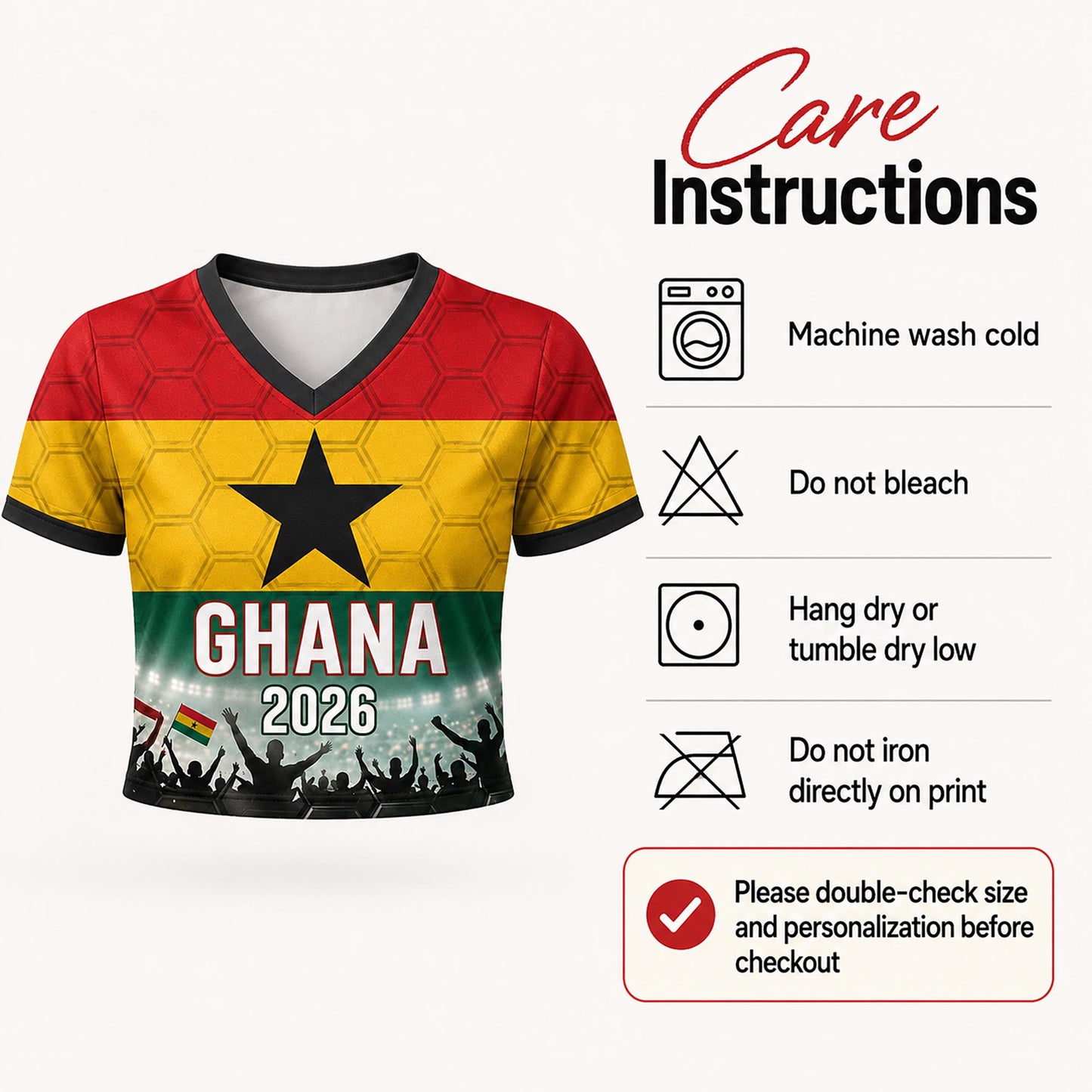 Custom Ghana Crop Top Soccer Jersey 2026, Personalized Name Number World Cup Shirt for Women, Game Day Fan Gift | MI69