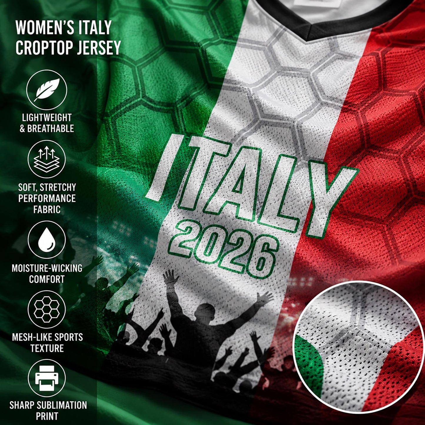 Custom Italy Crop Top Soccer Jersey 2026, Personalized Name Number World Cup Shirt for Women, Game Day Fan Gift | DQ64