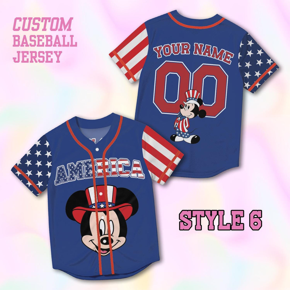 Custom America 250th Baseball Jersey, Patriotic Mickey Family Shirt, 4th of July Vacation Matching Tee | KW47