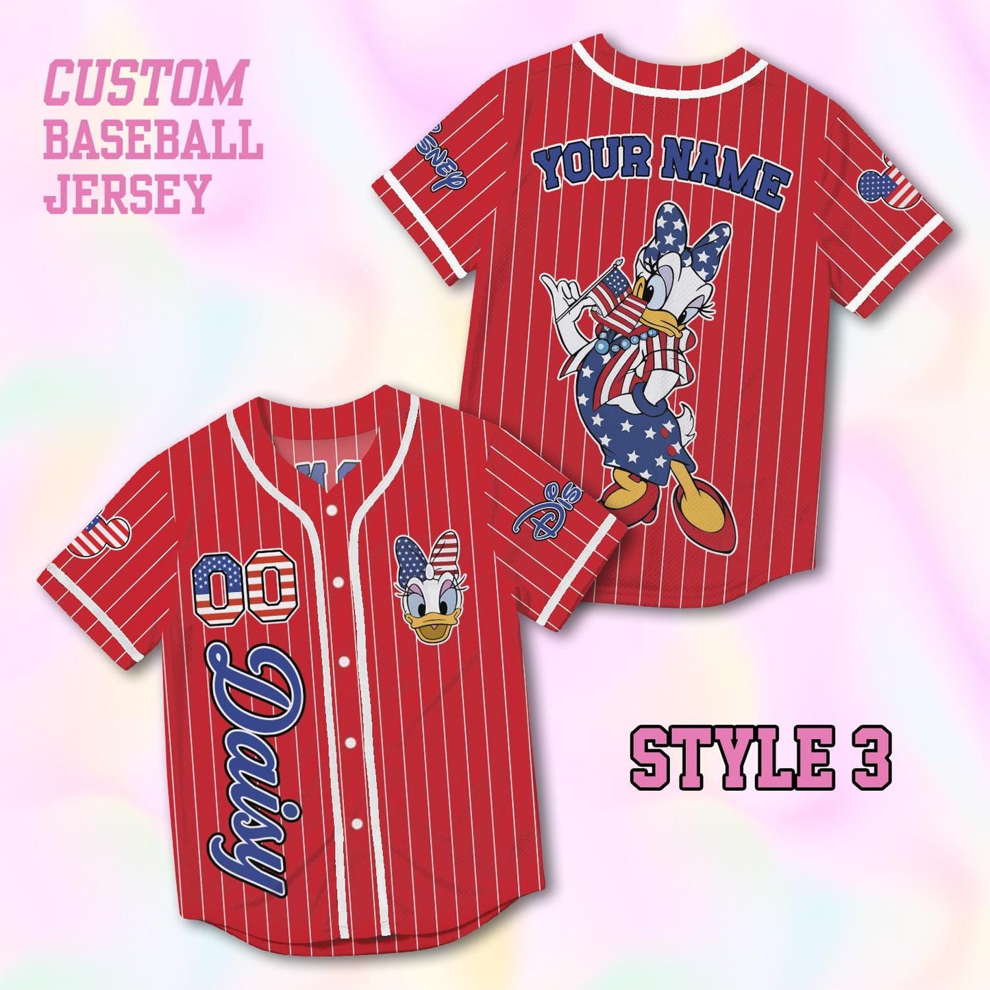 Custom Daisy Duck Baseball Jersey, USA 250th Anniversary Shirt, Personalized 1776-2026 Family Vacation Gift | WI69