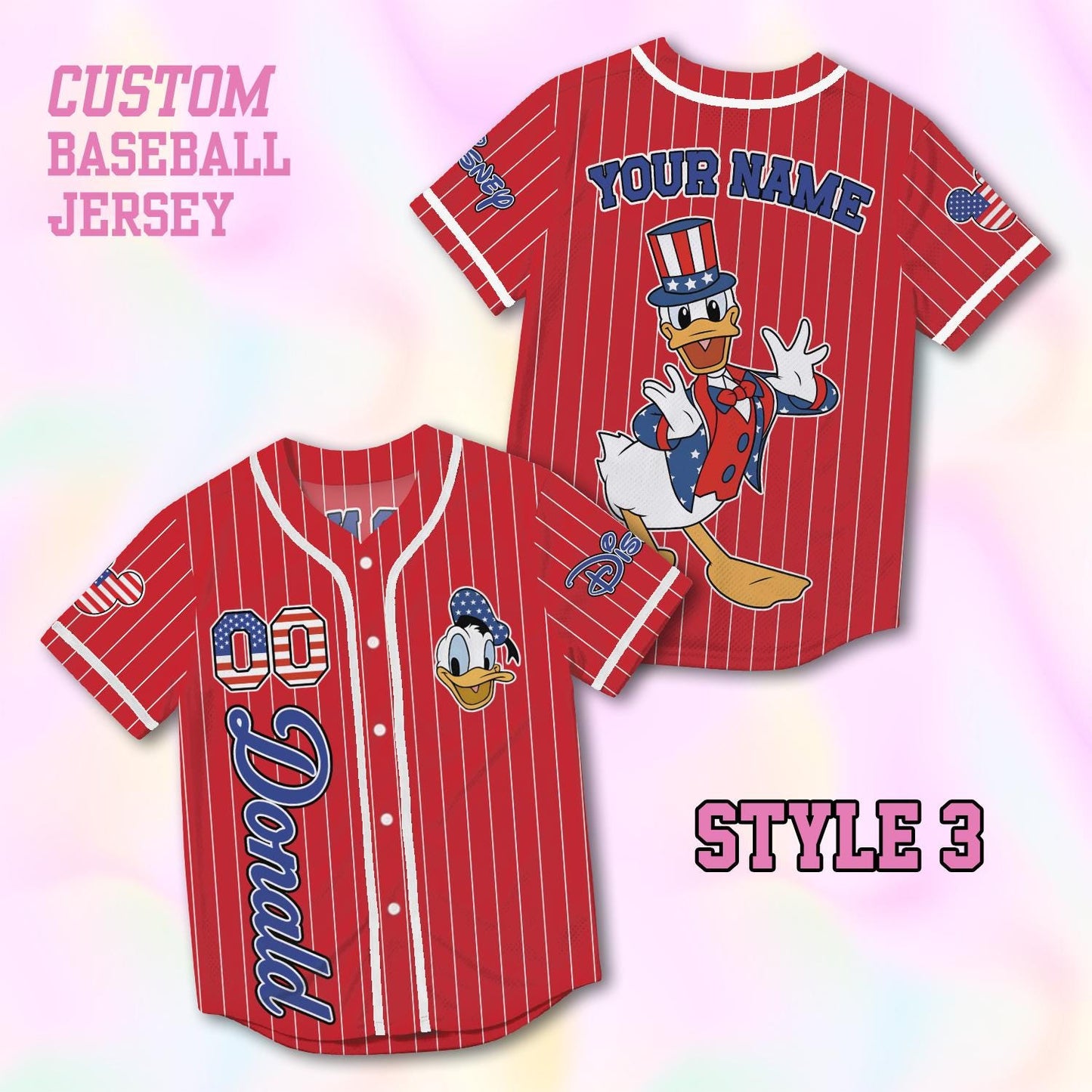 Custom Donald Duck Baseball Jersey, USA 250th Anniversary Shirt, Personalized 1776-2026 Family Vacation Gift | JO99