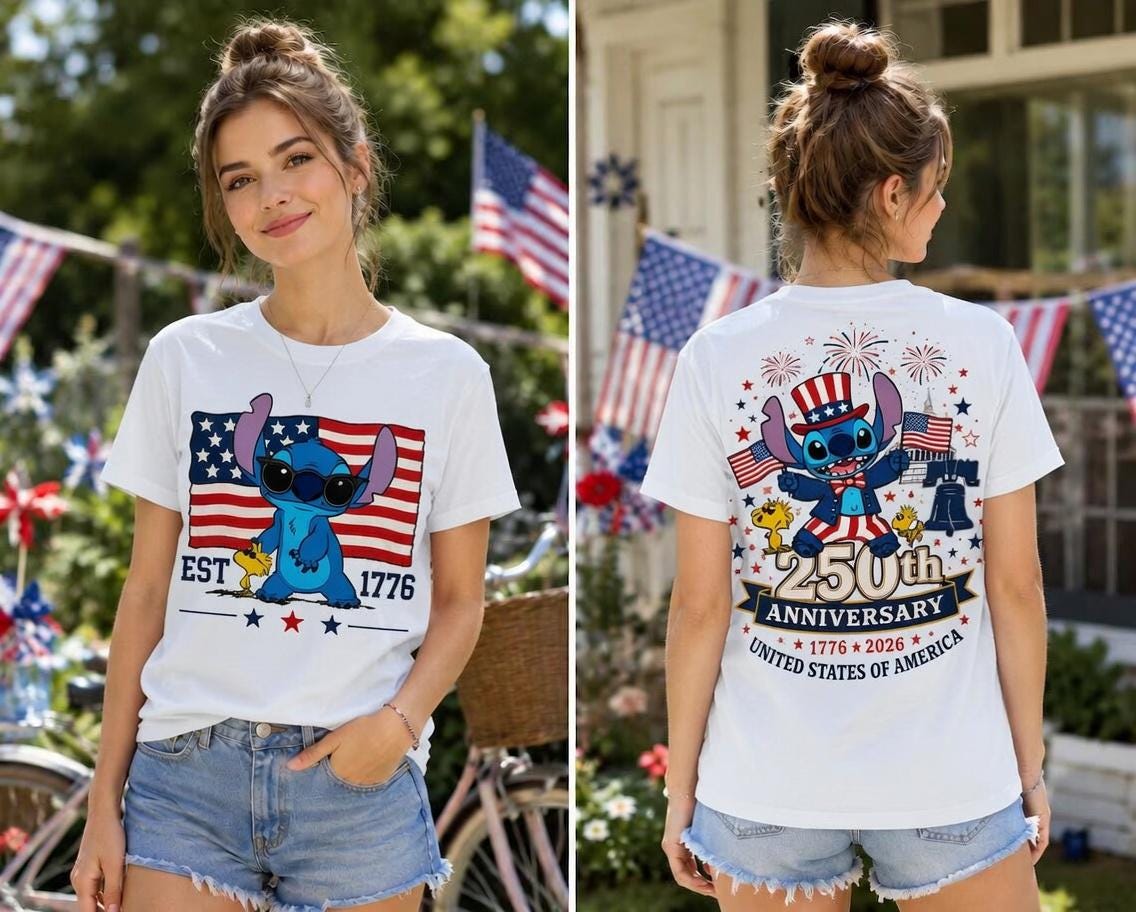 Stitch 250th Anniversary Shirt, Disney Lilo Stitch Comfort Colors Red Double Sided T-Shirt for Women Mom Patriotic Gift Outfit Tee | DN71