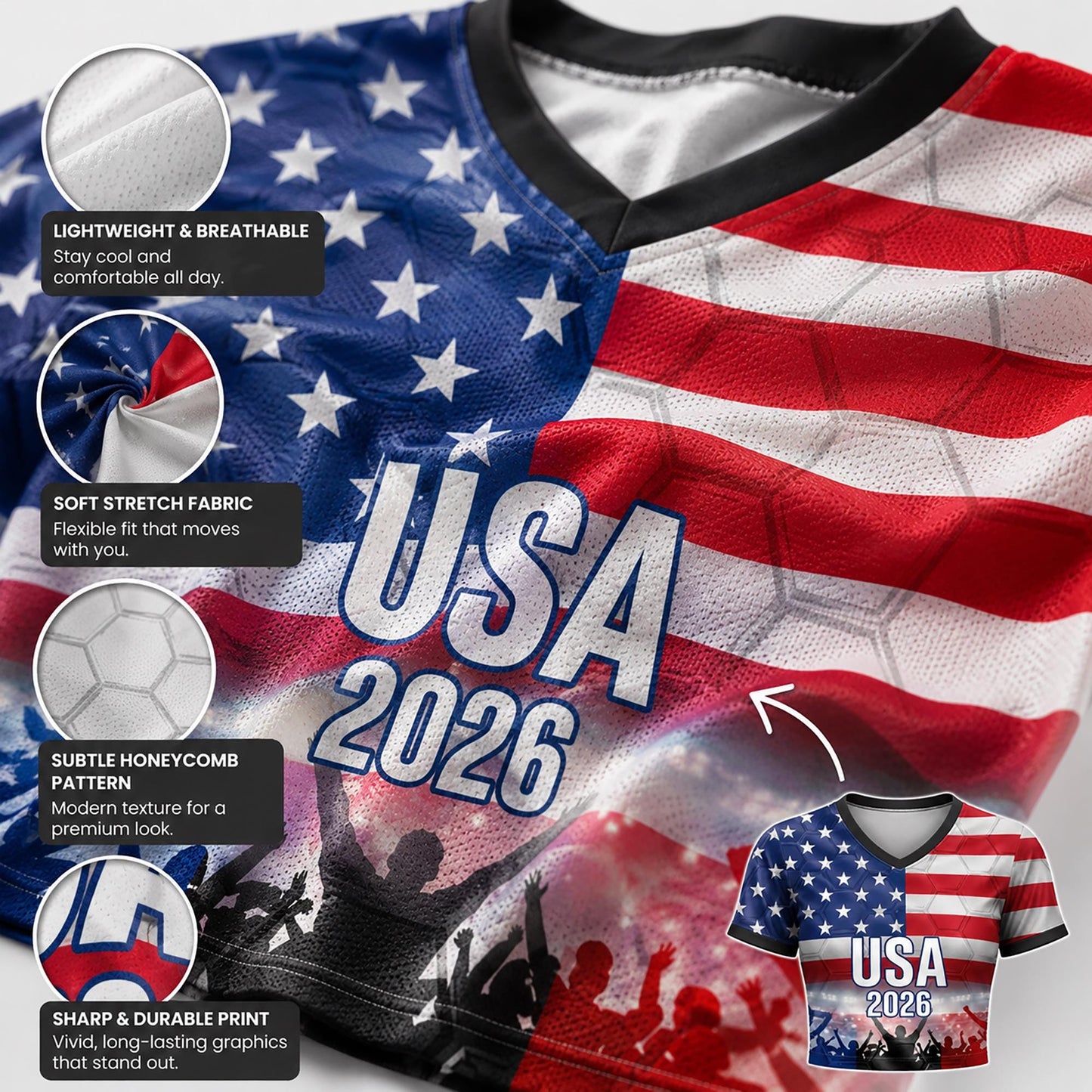 Custom USA Crop Top Soccer Jersey 2026, Personalized Name Number World Cup Shirt for Women, Game Day Fan Gift | GQ28