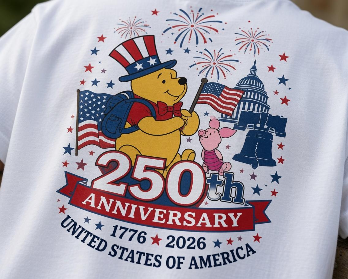 Winnie the Pooh 250th Anniversary Shirt, Disney Pooh Piglet Comfort Colors Tee, Patriotic Front Back July 4th Gift for Women | AC80