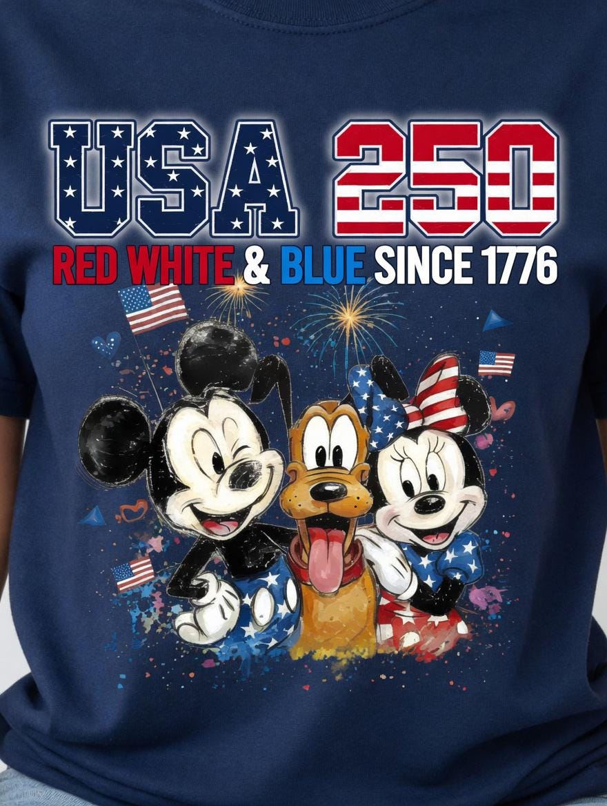 USA 250 Mickey Friends Shirt, Disney Comfort Colors Tee, Red White Blue Since 1776 Patriotic 4th of July Shirt for Women | LY95