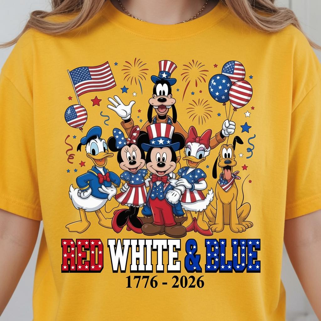 Red White Blue Mickey Friends Shirt, Disney Comfort Colors Tee, 1776 2026 Patriotic 4th of July Shirt for Women Mom | WW92