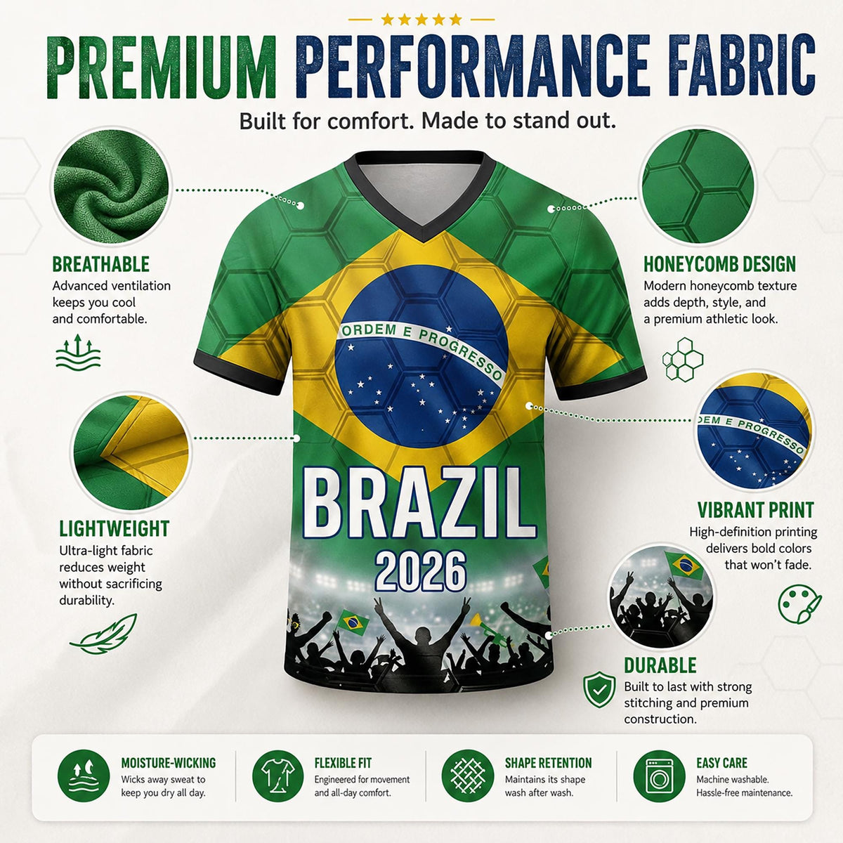 Custom Brazil Soccer Jersey 2026 World Cup, Personalized Name Number Shirt for Men Women Kids, Brazil Fan Apparel Gift | BX91