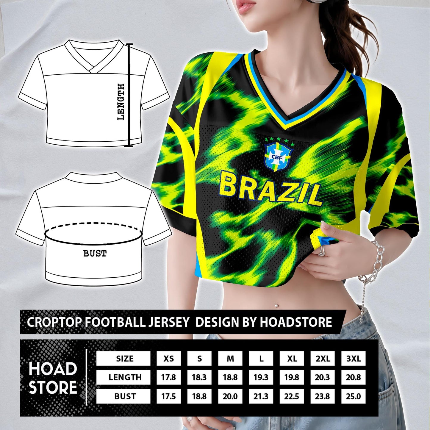Custom Brazil Soccer Crop Top Jersey, Personalized Name Number Shirt, Football Fan Crop Tee, Bachelorette Party & Festival Outfit | XR85