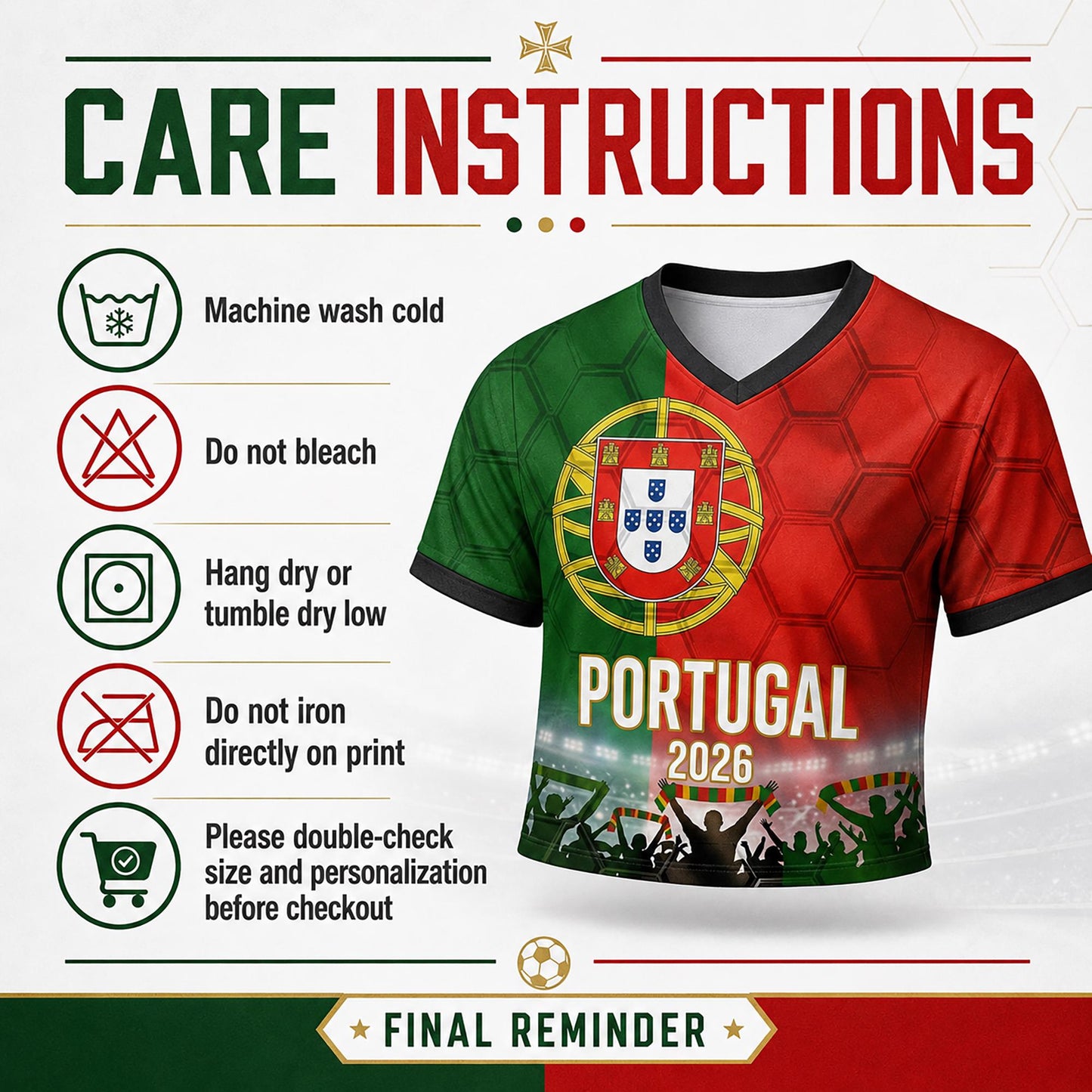 Custom Portugal Crop Top Soccer Jersey 2026, Personalized Name Number World Cup Shirt for Women, Game Day Fan Gift | PU55