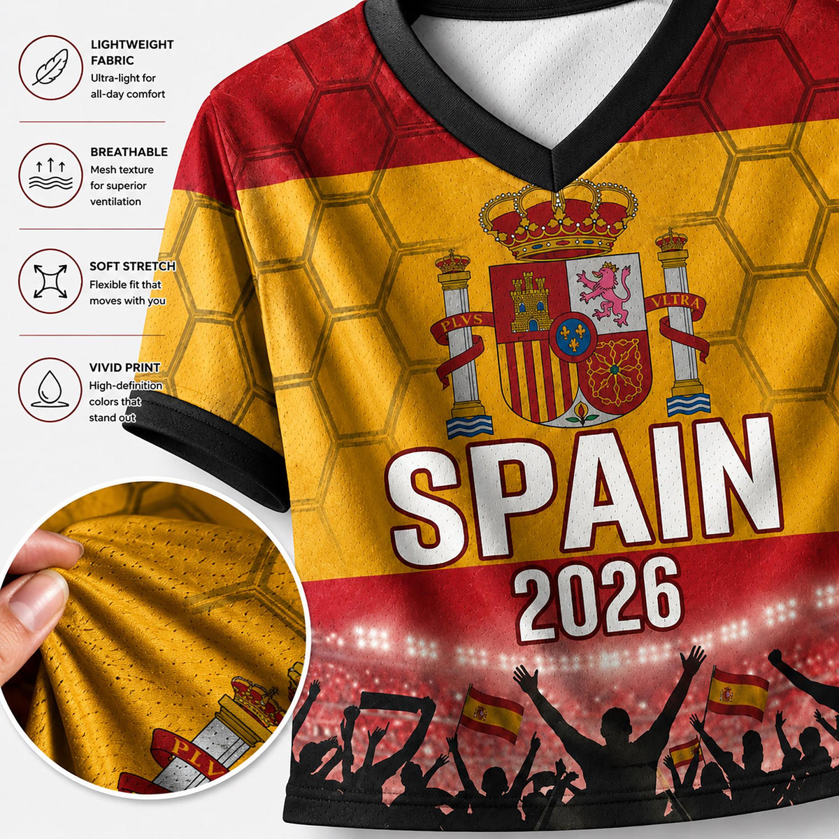 Custom Spain Crop Top Soccer Jersey 2026, Personalized Name Number World Cup Shirt for Women, Game Day Fan Gift | DV42