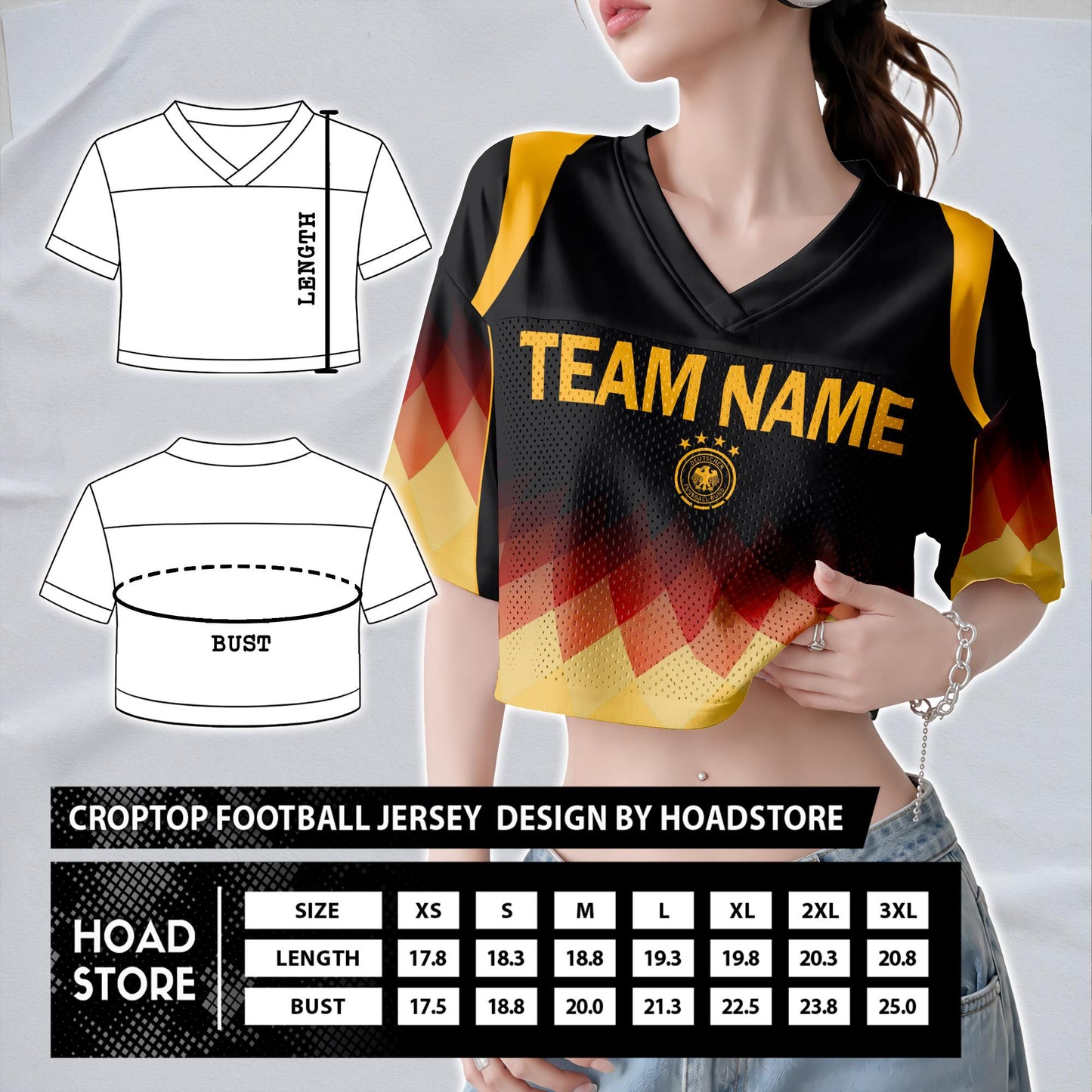 Custom Cheerleading Germany Football Jersey for Women, Personalized Printed Name Number Mesh Crop Top, White Navy Soccer Jersey,German Shirt | YQ86