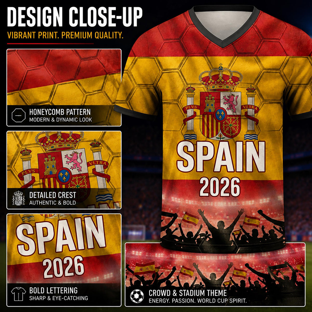 Custom Spain Soccer Jersey 2026 World Cup, Personalized Name Number Shirt for Men Women Kids, Spain Fan Apparel Gift | OP68