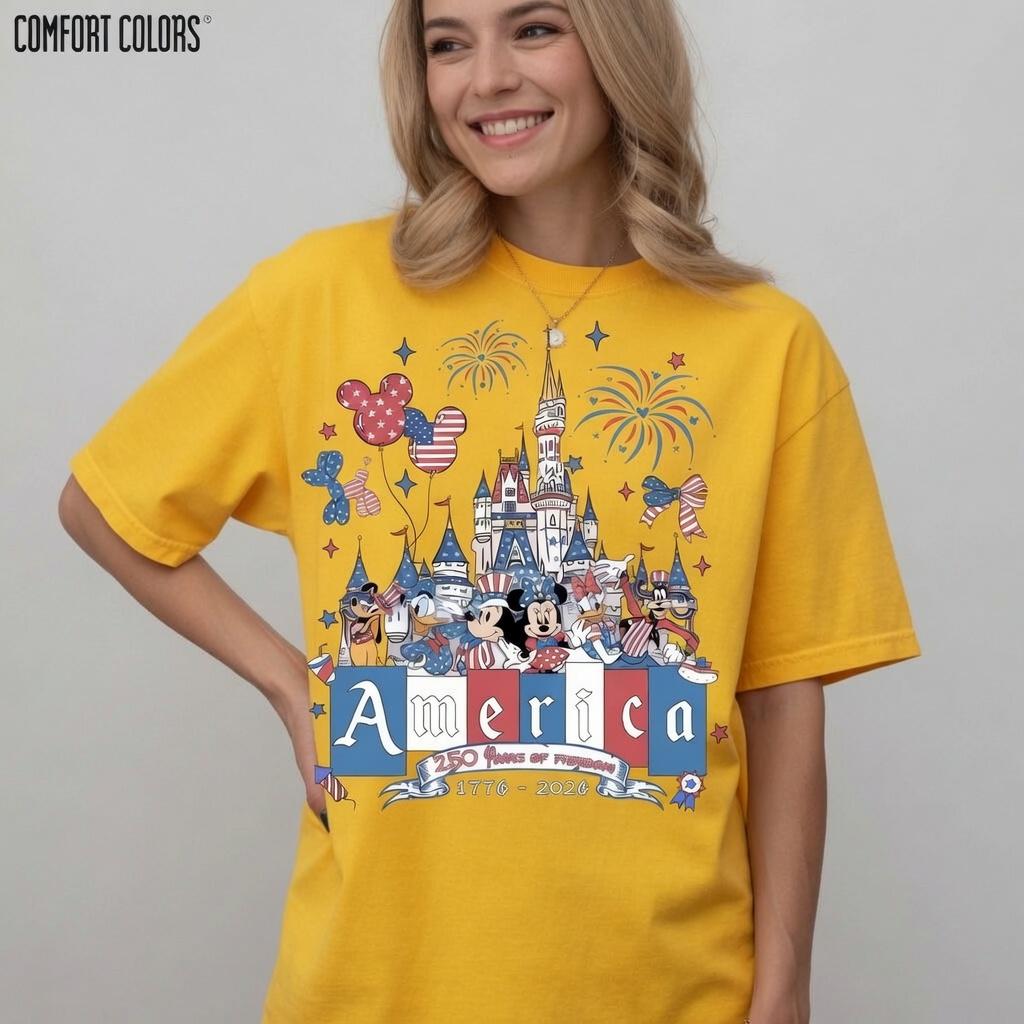 America 250 Mickey Friends Shirt, Disney Castle Comfort Colors Tee, Patriotic 4th of July Shirt, Park Day Gift for Mom | SV99